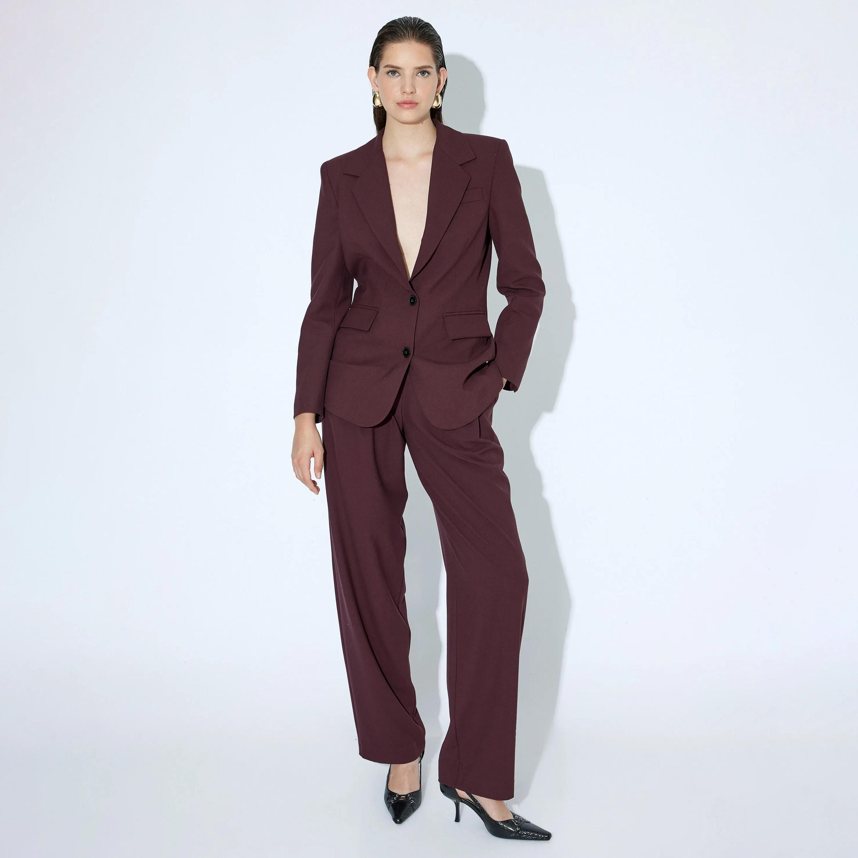 KOTON Red Lapel collar Women's Single Breasted Blazer-women-clothing-coatsandjackets-blazers-image-2