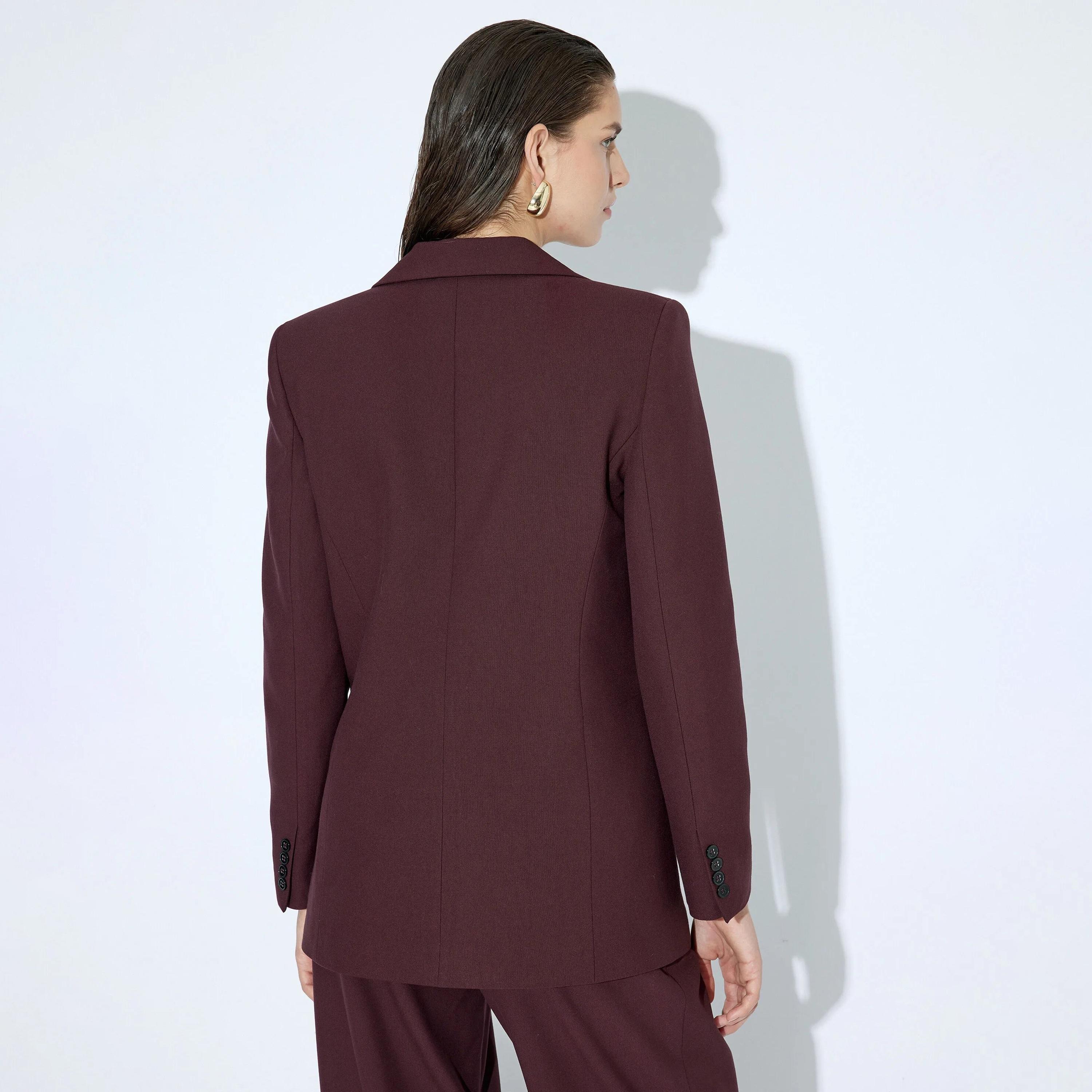 بليزر نسائي ذو ياقة حمراء وصدر واحد من كوتون-women-clothing-coatsandjackets-blazers-image-3