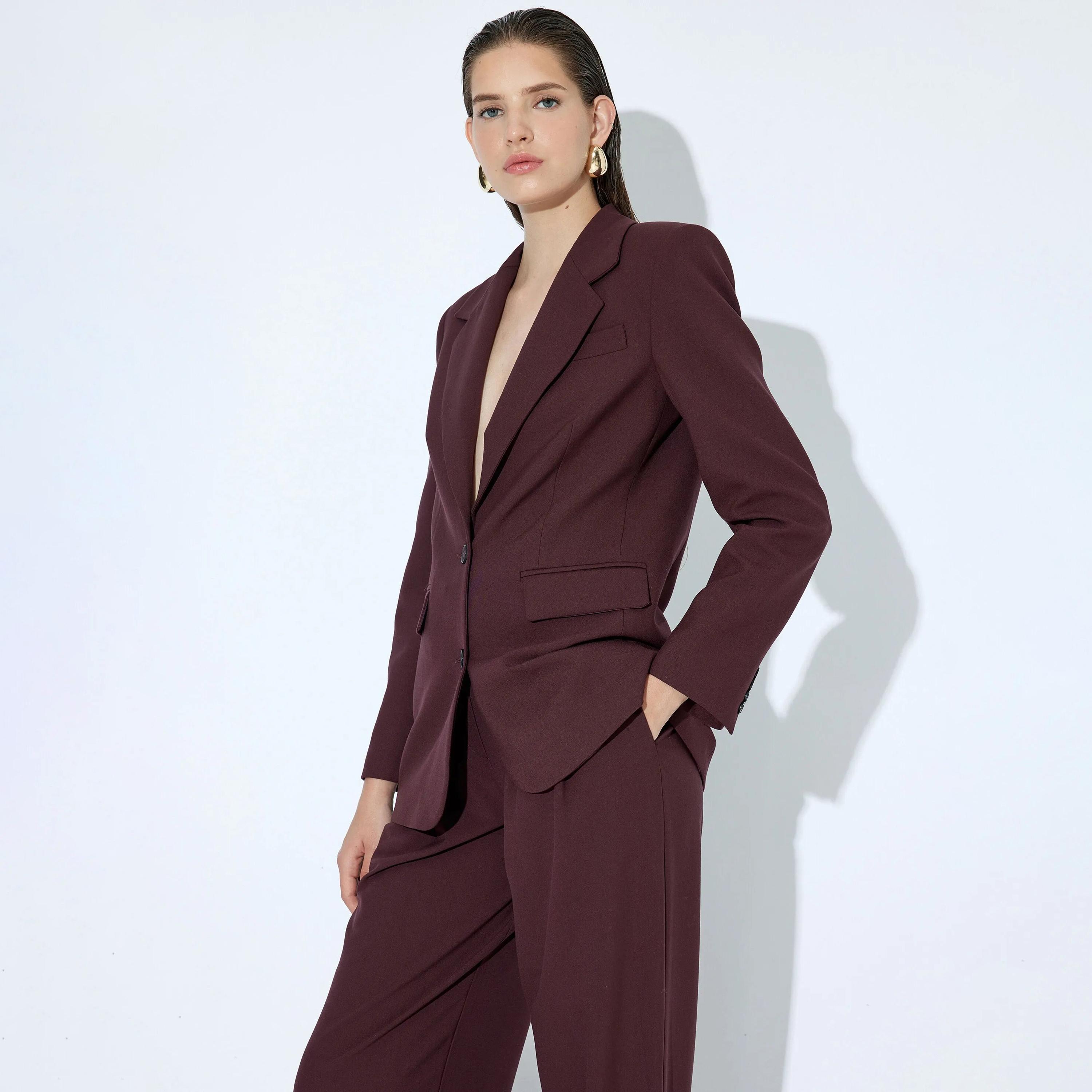 KOTON Red Lapel collar Women's Single Breasted Blazer-women-clothing-coatsandjackets-blazers-image-4