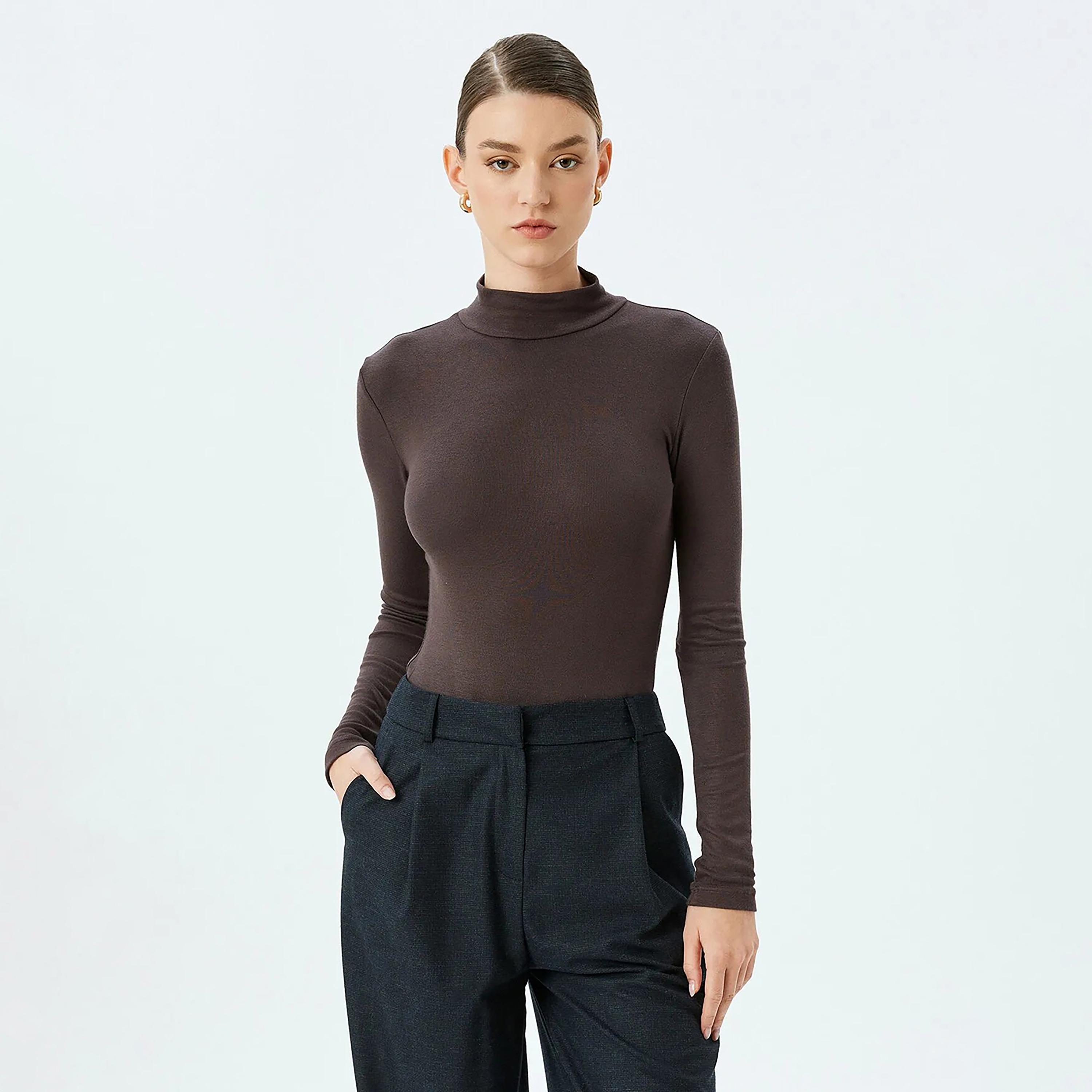 KOTON Brown High Neck Women's Top-women-clothing-shirtsandblouses-blouses-image-1