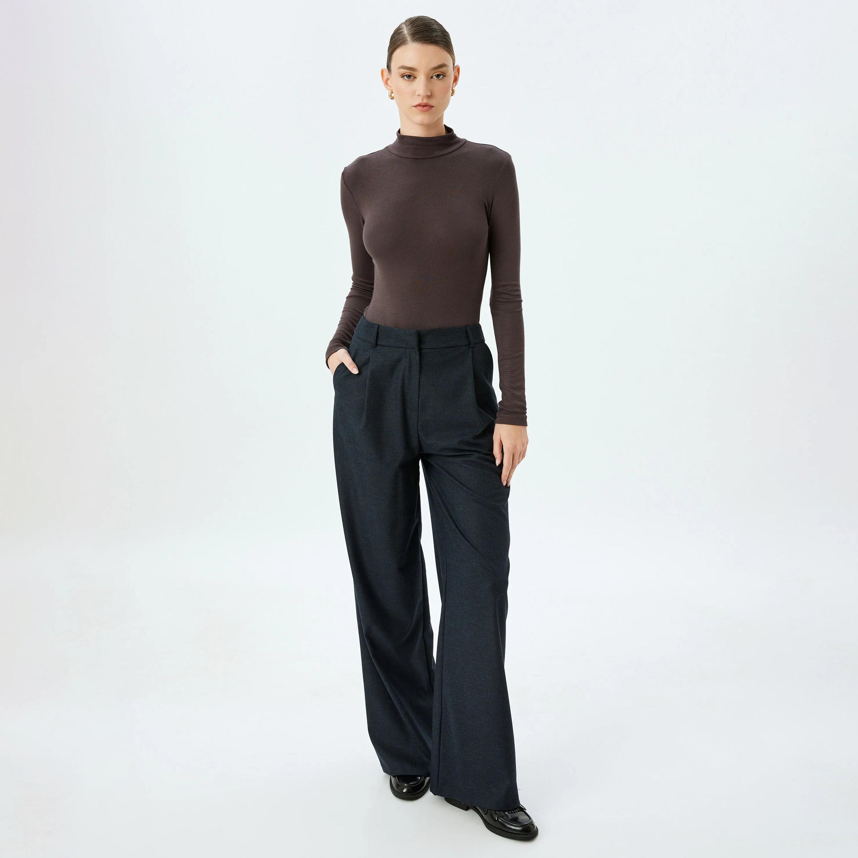 KOTON Brown High Neck Women's Top-women-clothing-shirtsandblouses-blouses-image-2
