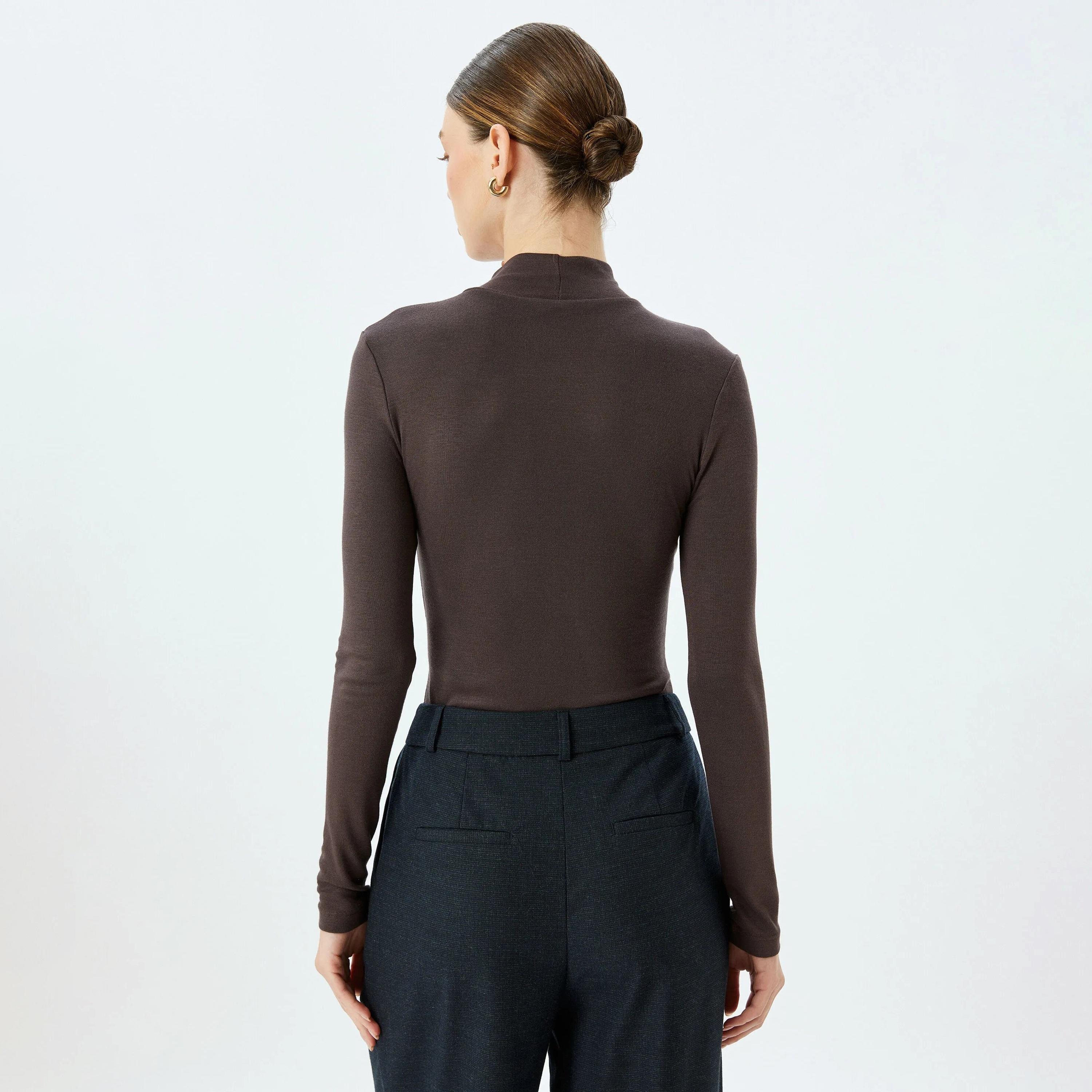 KOTON Brown High Neck Women's Top-women-clothing-shirtsandblouses-blouses-image-3
