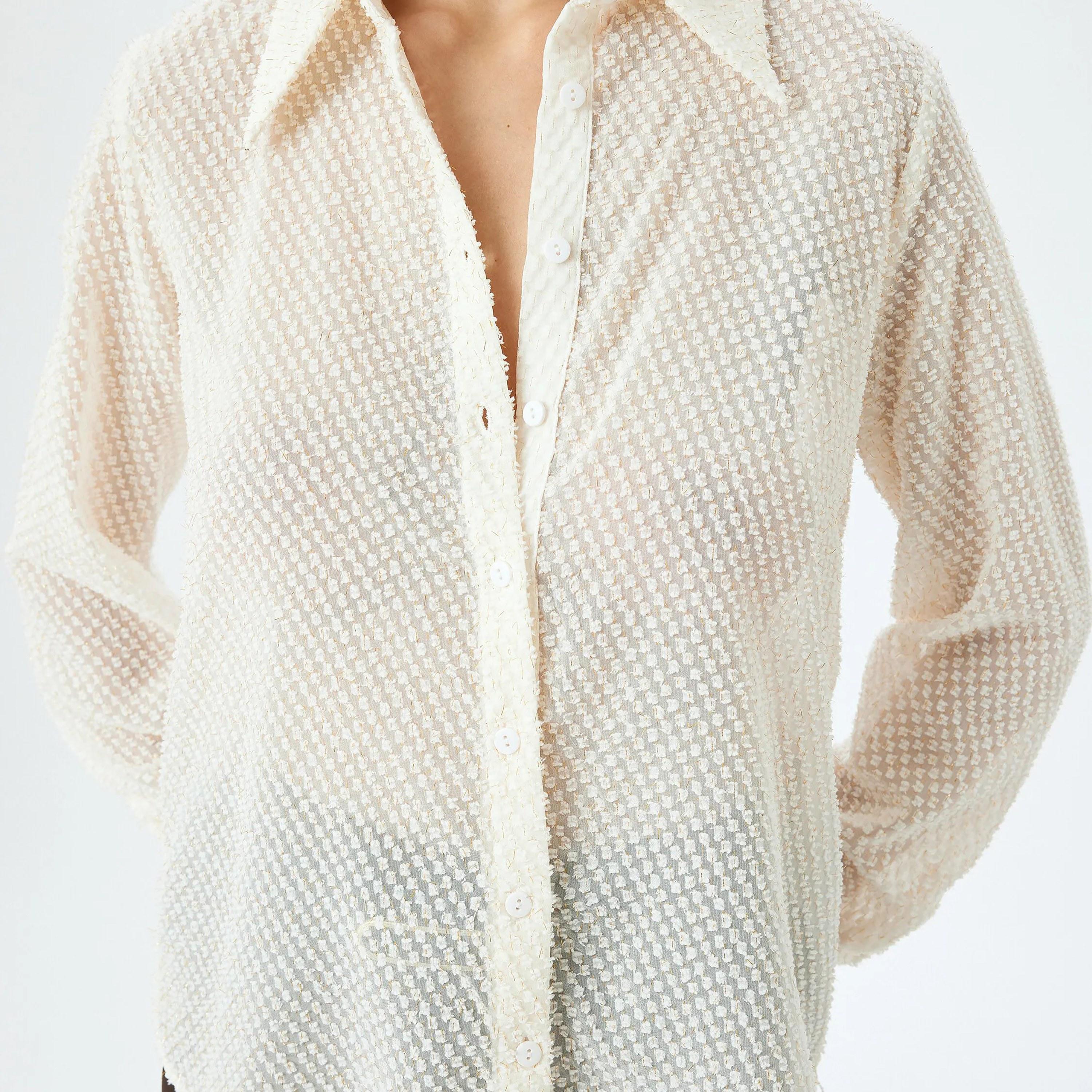 قميص نسائي كريمي دوبي شبه شفاف بياقة من كوتون-women-clothing-shirtsandblouses-shirts-image-4