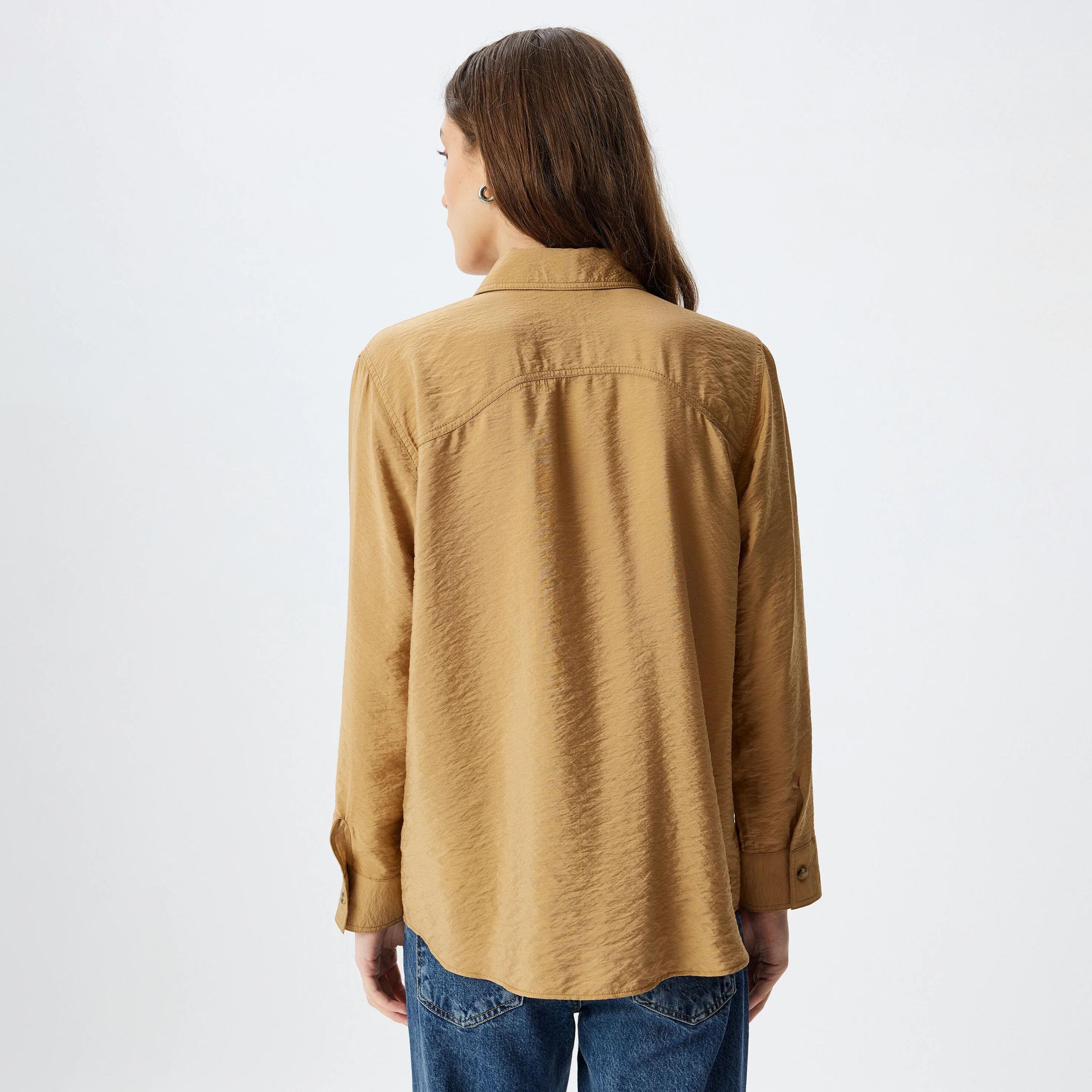 KOTON Brown Textured Collared Women's Shirt-women-clothing-shirtsandblouses-shirts-image-3