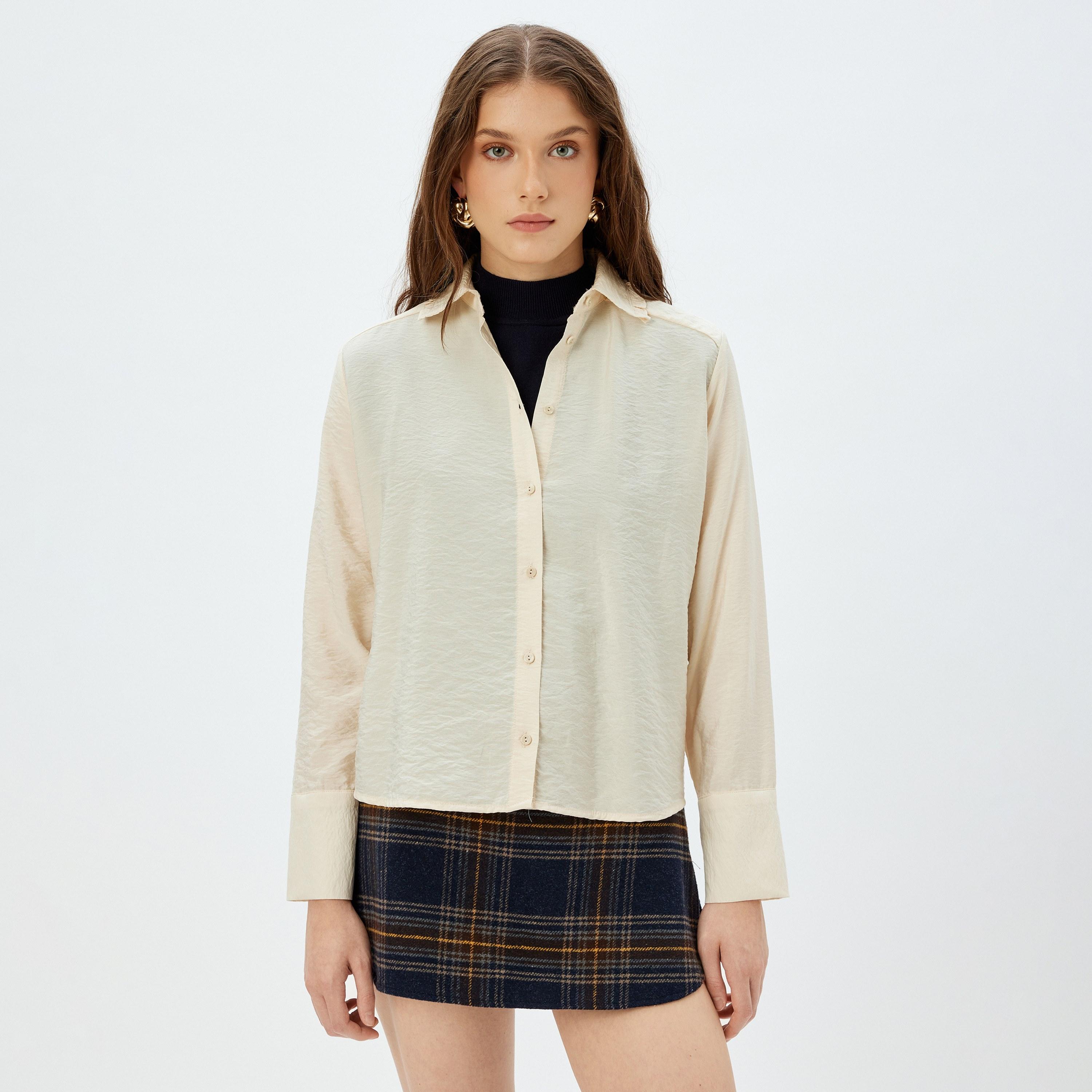KOTON Beige Textured Collared Women's Shirt-women-clothing-shirtsandblouses-shirts-image-1