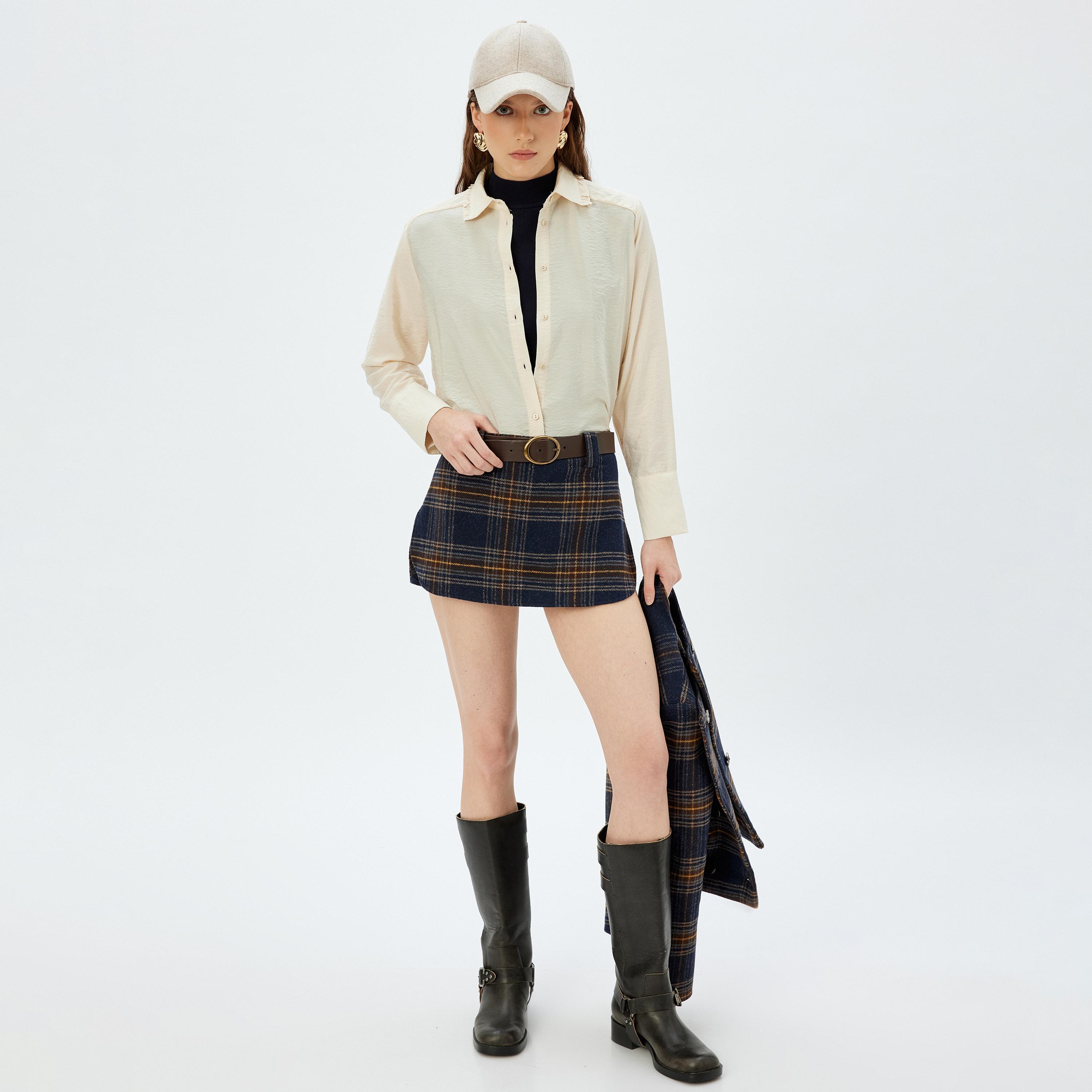 KOTON Beige Textured Collared Women's Shirt-women-clothing-shirtsandblouses-shirts-image-2