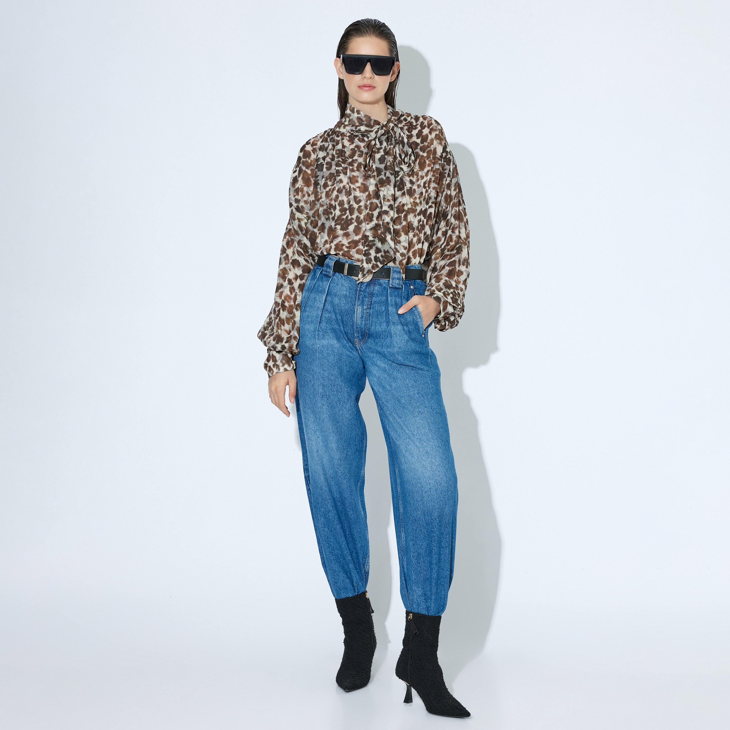 KOTON Brown Abstract Print Tie-Up Neck Bishop Sleeves Women's Top-women-clothing-shirtsandblouses-blouses-image-2