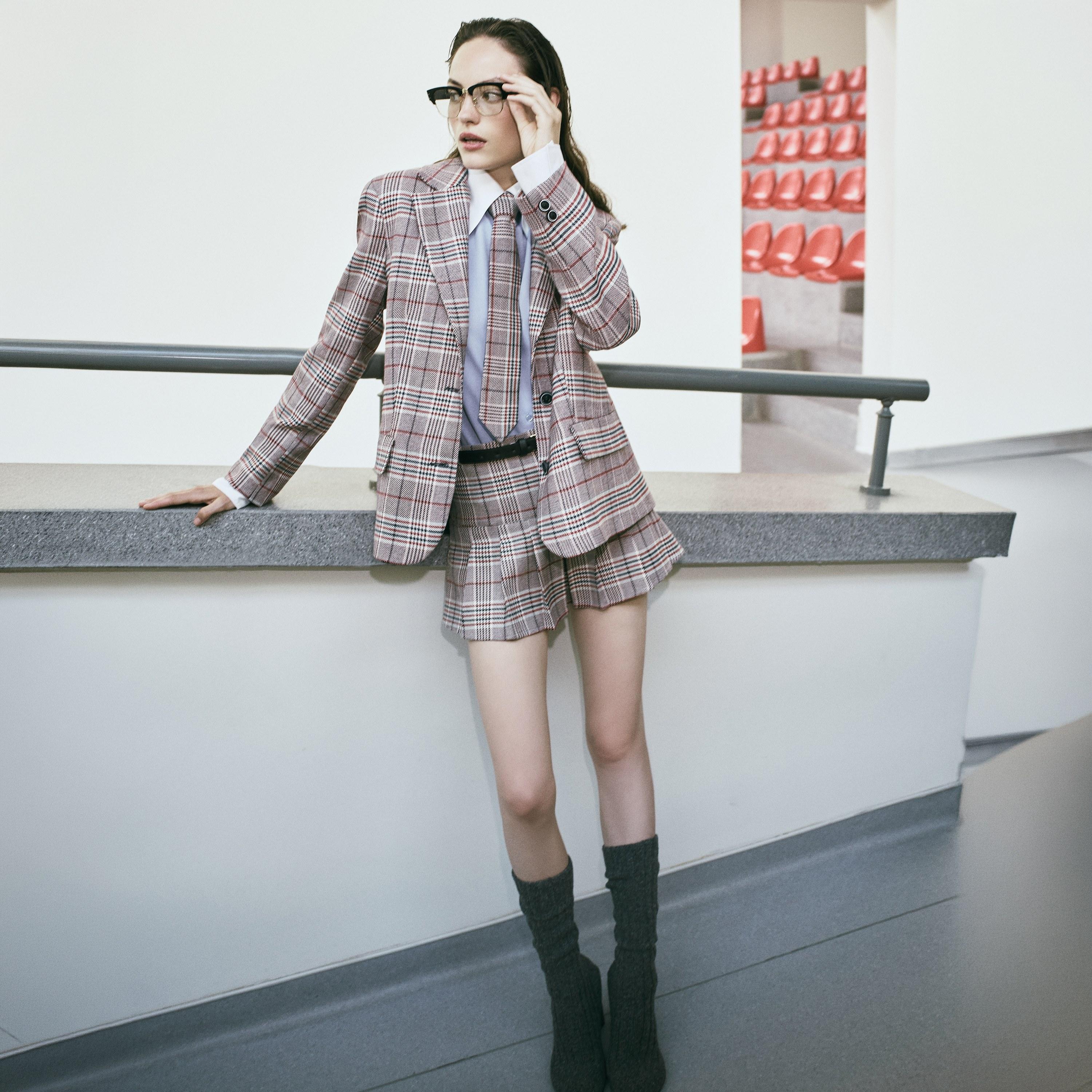 KOTON Red Checked Pleated Women's Skirt-women-clothing-bottoms-skirts-image-3