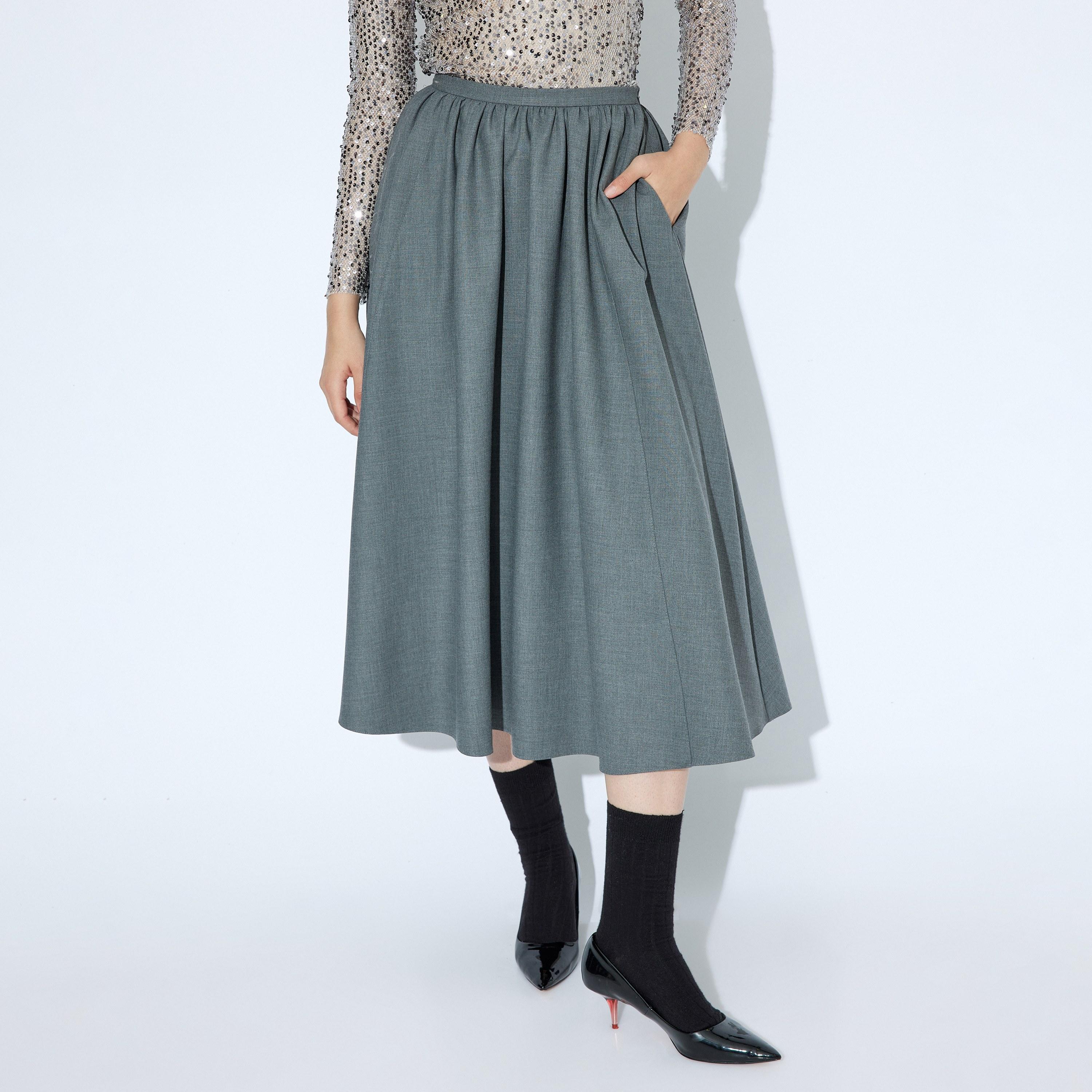 تنورة نسائية بتصميم واسع (فليرد) بلون رمادي من كوتون-women-clothing-skirts-image-1