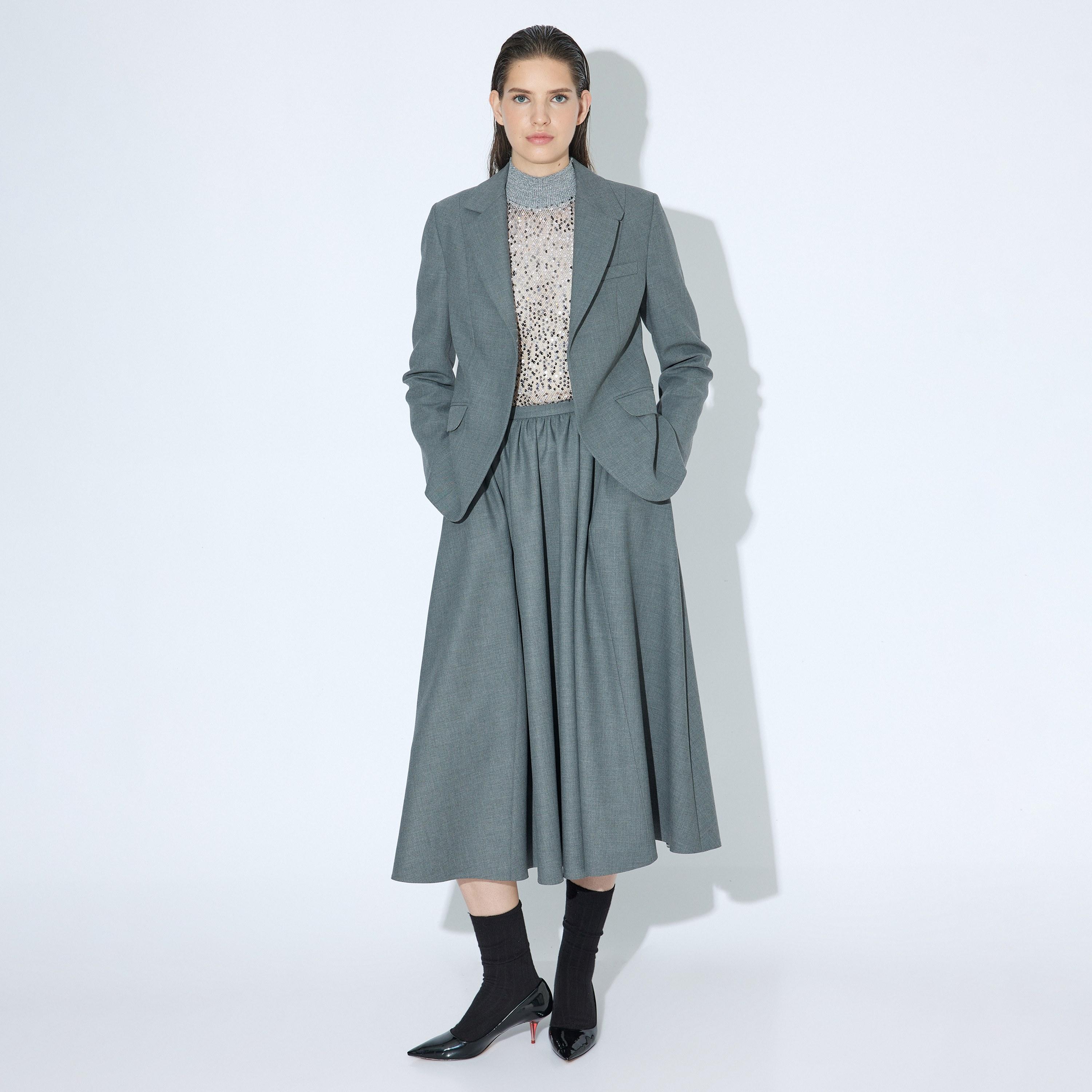 تنورة نسائية بتصميم واسع (فليرد) بلون رمادي من كوتون-women-clothing-skirts-image-2