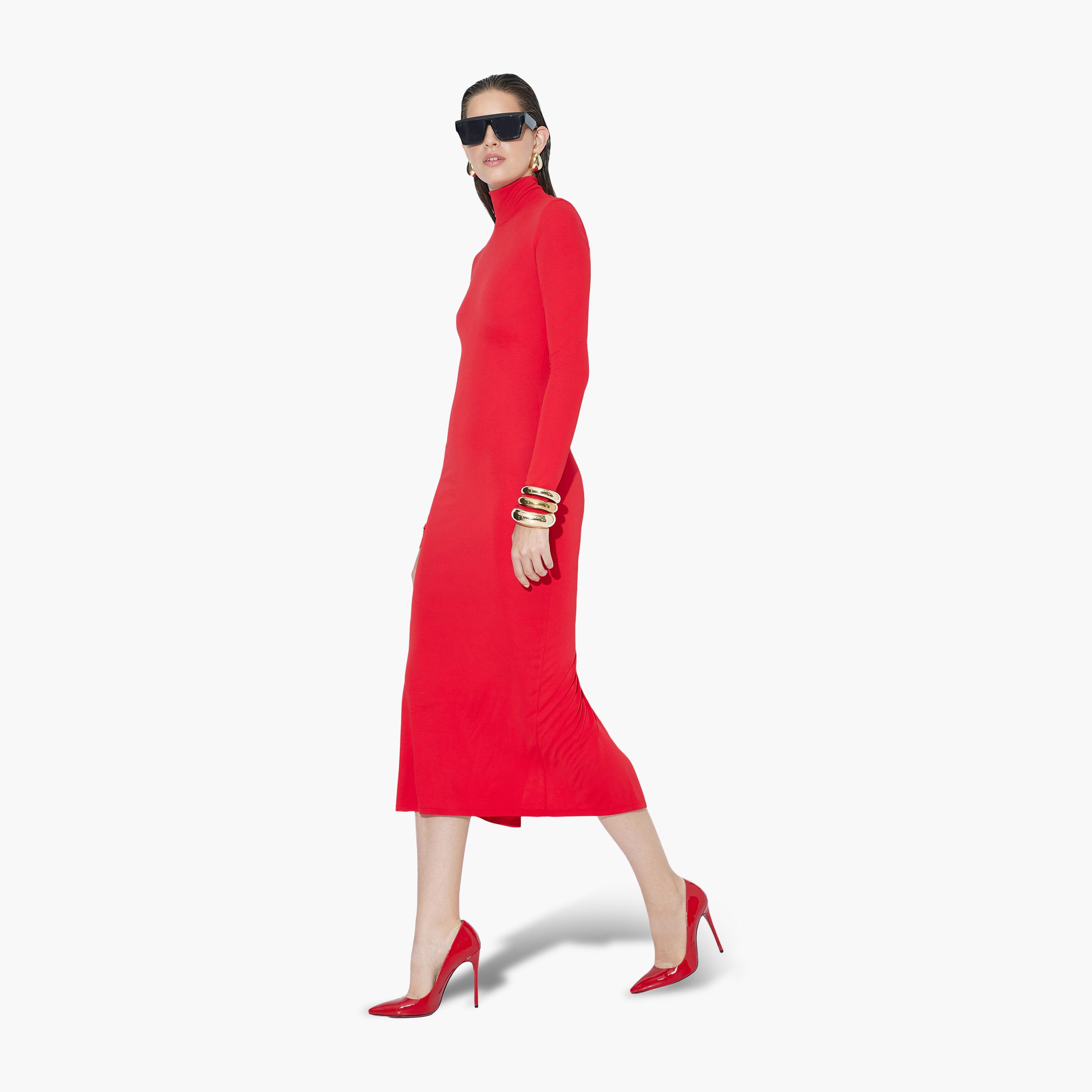 KOTON Red Plain High Neck Bodycon Women's Midi Dress-women-clothing-dresses-image-2
