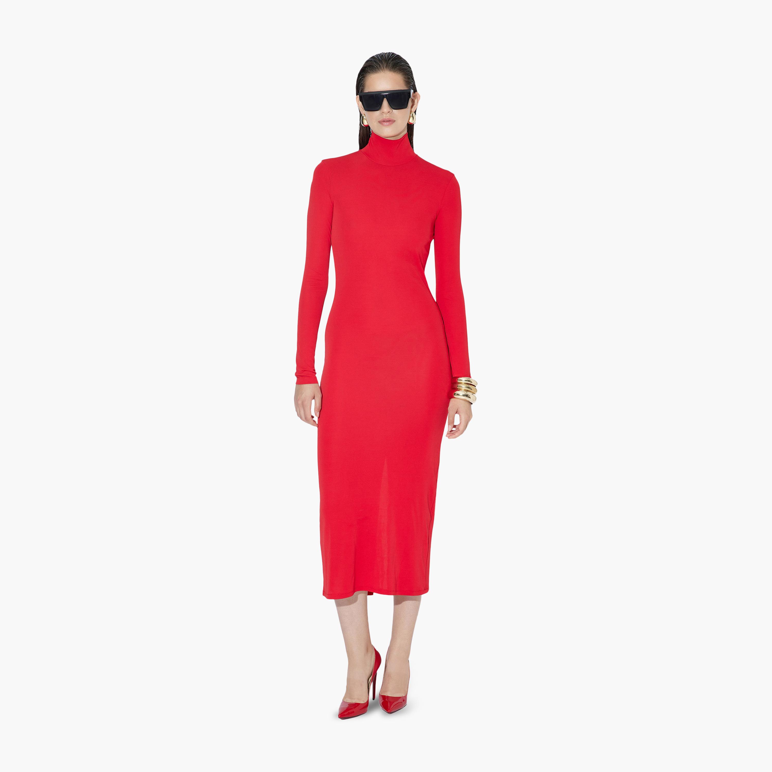 KOTON Red Plain High Neck Bodycon Women's Midi Dress-women-clothing-dresses-image-4