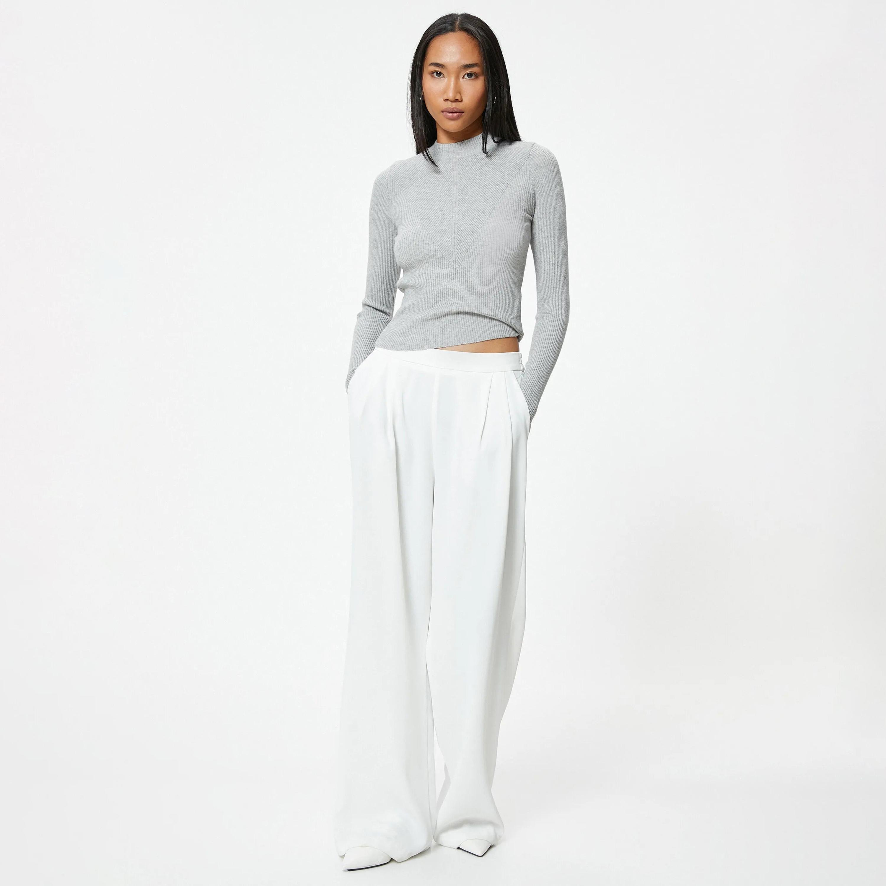 KOTON Grey Ribbed Mock Neck Women's Sweater-women-winterwear-cardigansandjumpers-jumpers-image-2