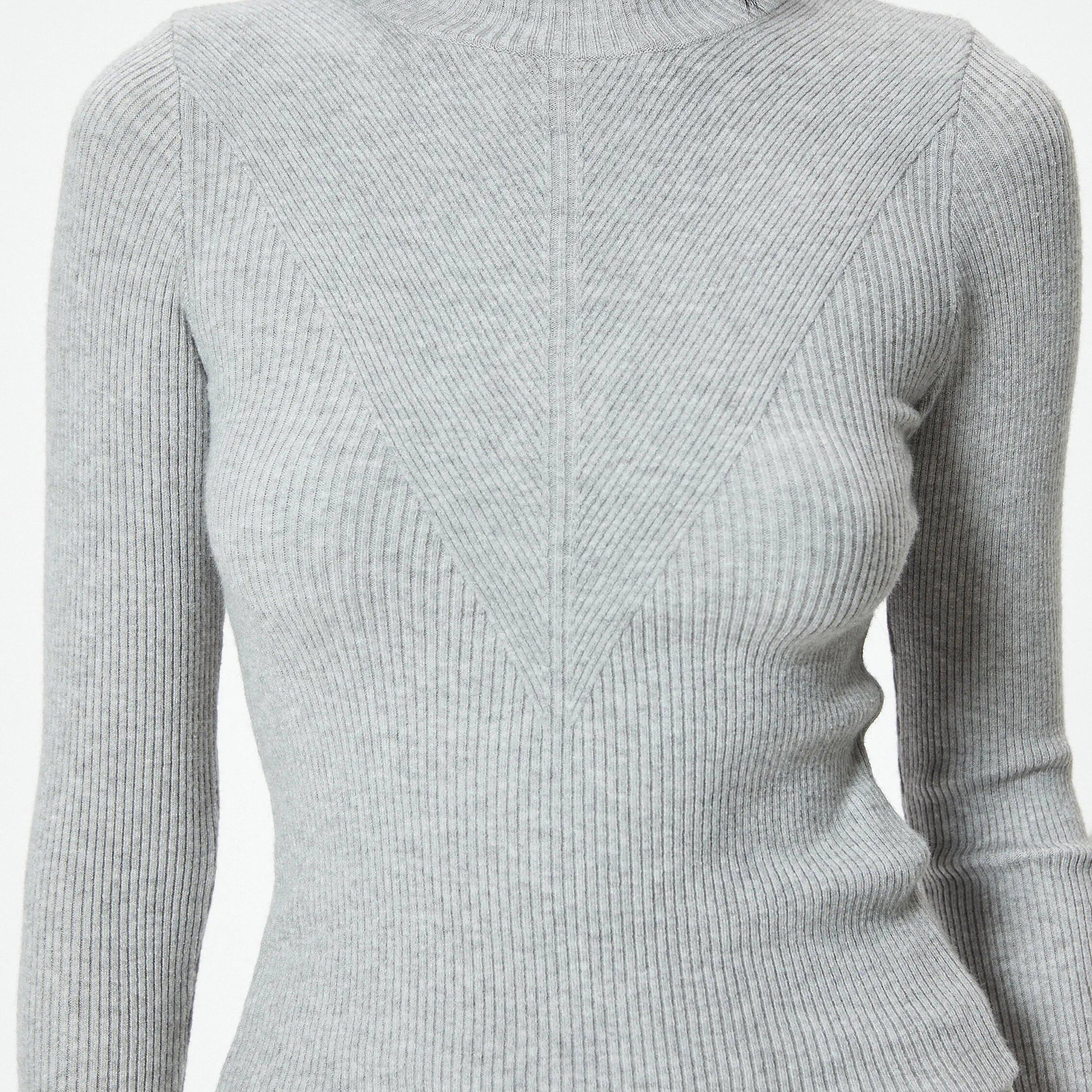 KOTON Grey Ribbed Mock Neck Women's Sweater-women-winterwear-cardigansandjumpers-jumpers-image-4