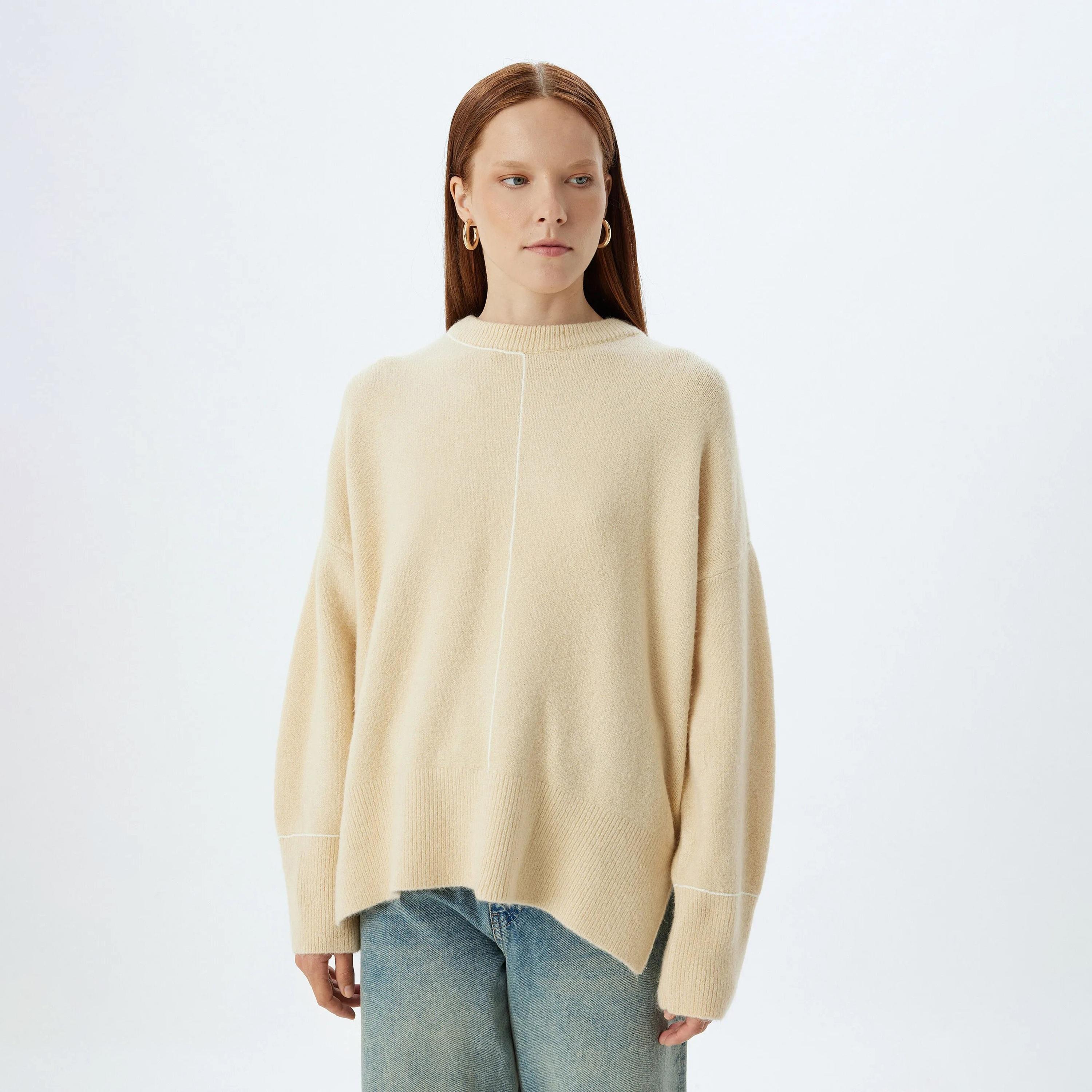 KOTON Cream Dropped Sleeves Women's Sweater-women-winterwear-cardigansandjumpers-jumpers-image-1