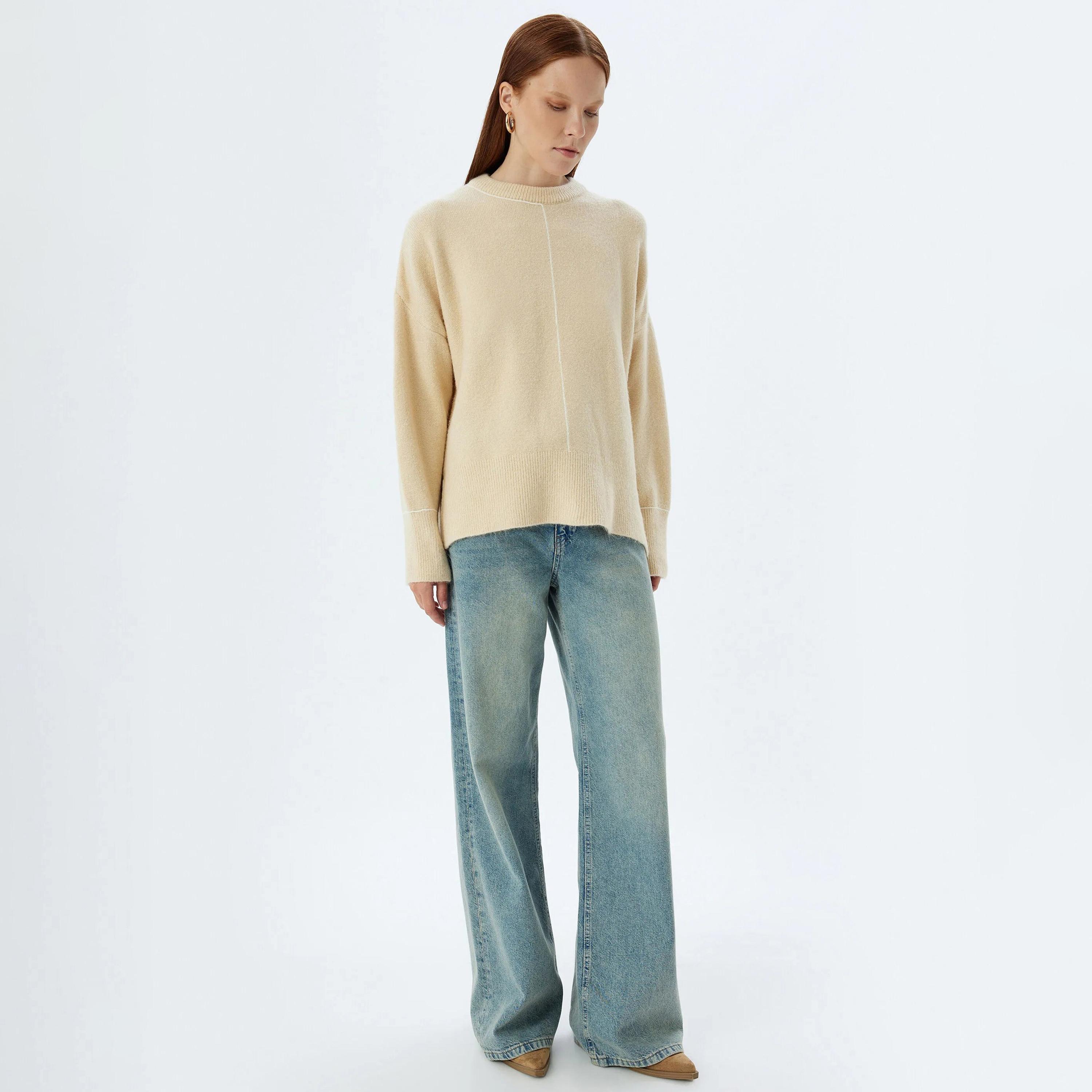 KOTON Cream Dropped Sleeves Women's Sweater-women-winterwear-cardigansandjumpers-jumpers-image-2