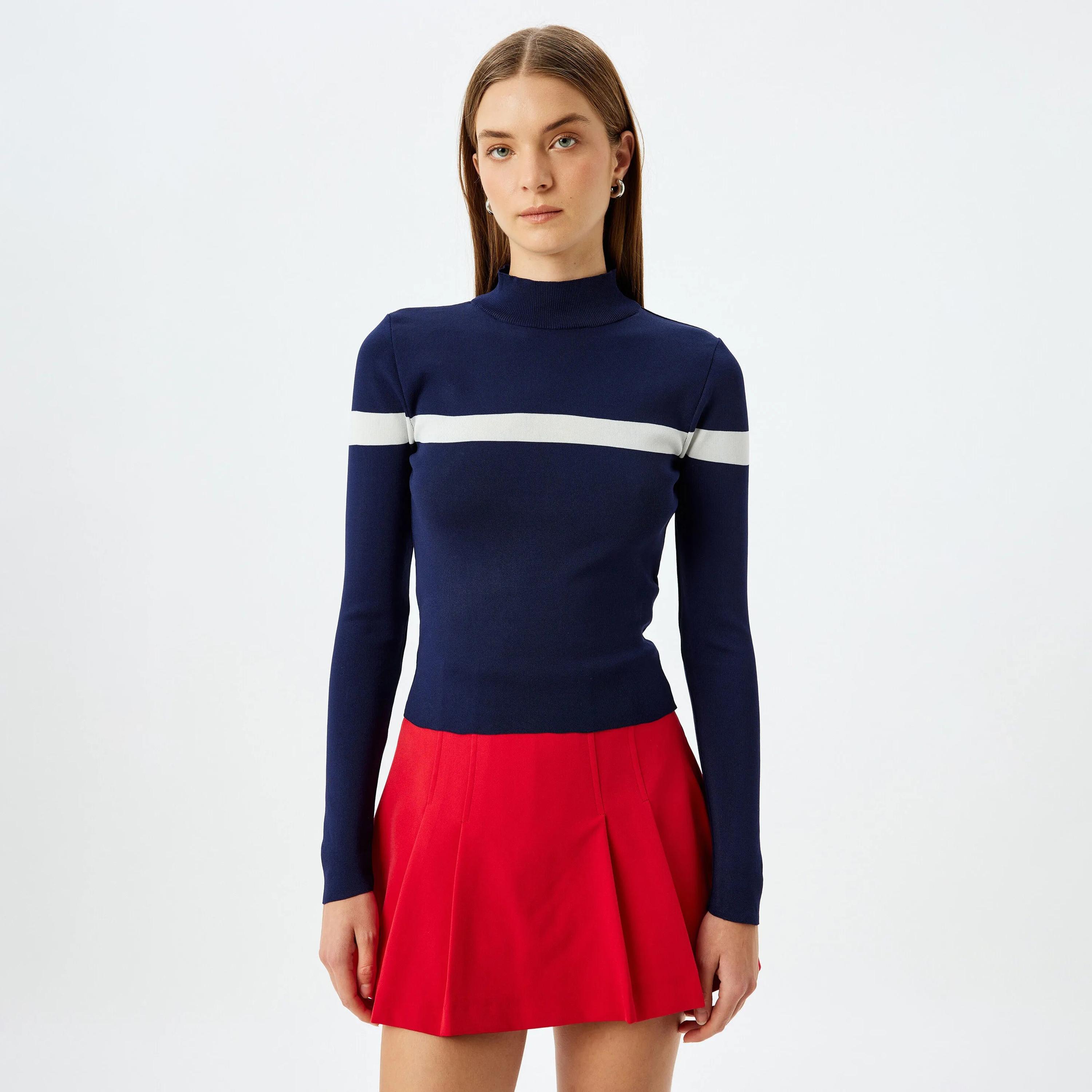 KOTON Blue Striped High Neck Women's Sweater-women-winterwear-cardigansandjumpers-jumpers-image-1