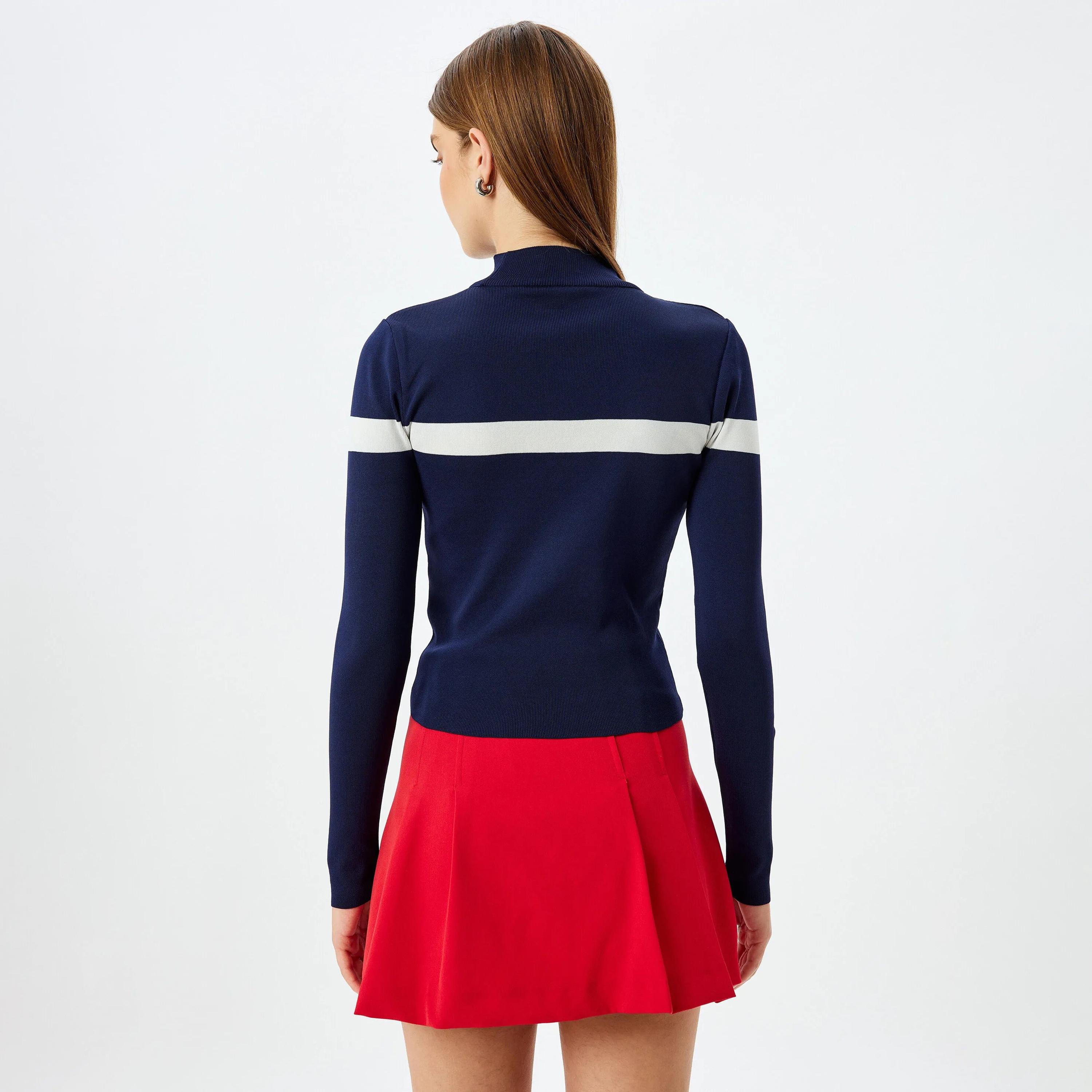 KOTON Blue Striped High Neck Women's Sweater-women-winterwear-cardigansandjumpers-jumpers-image-3