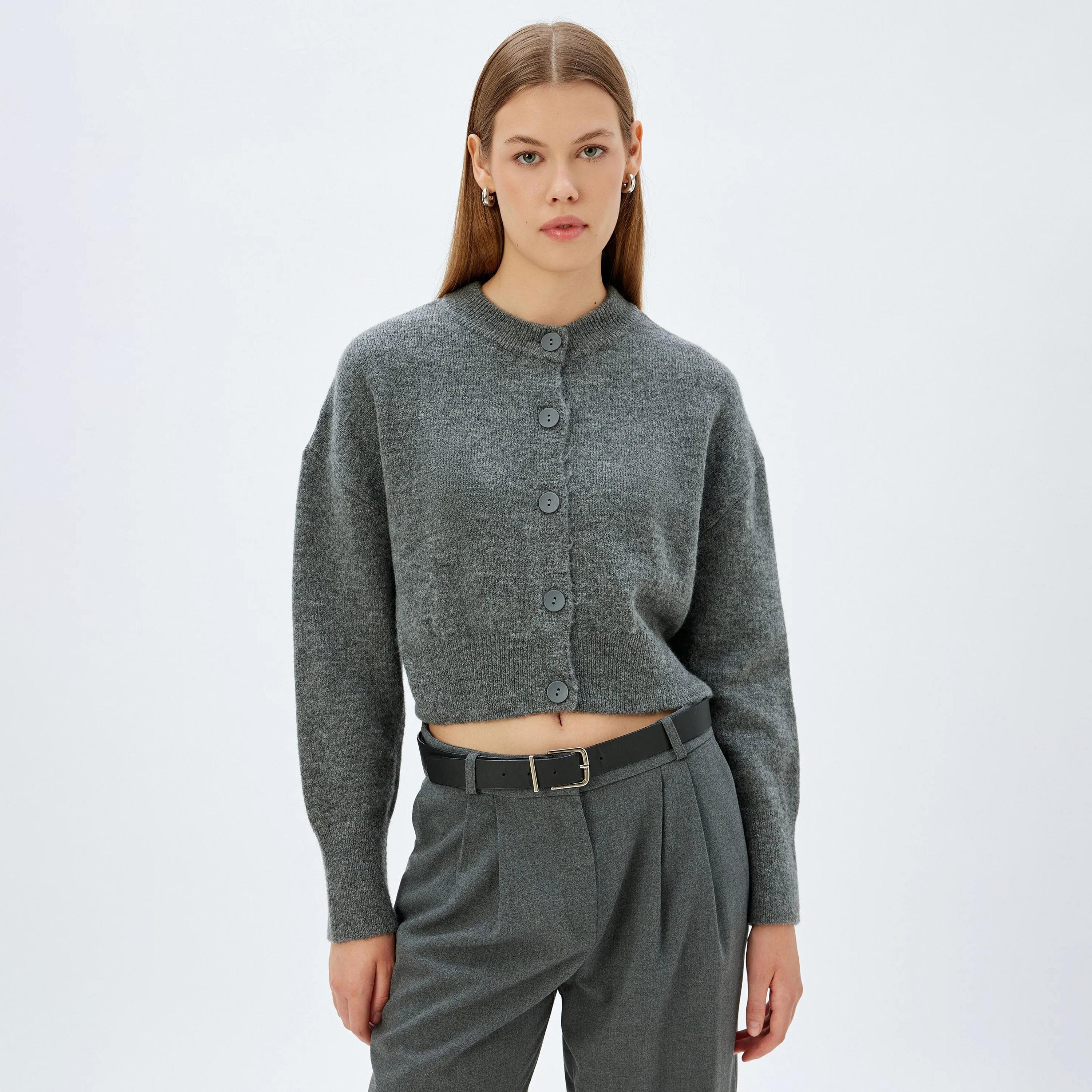 KOTON Grey Knitted Women's Cardigan-women-winterwear-cardigansandjumpers-cardigans-image-1