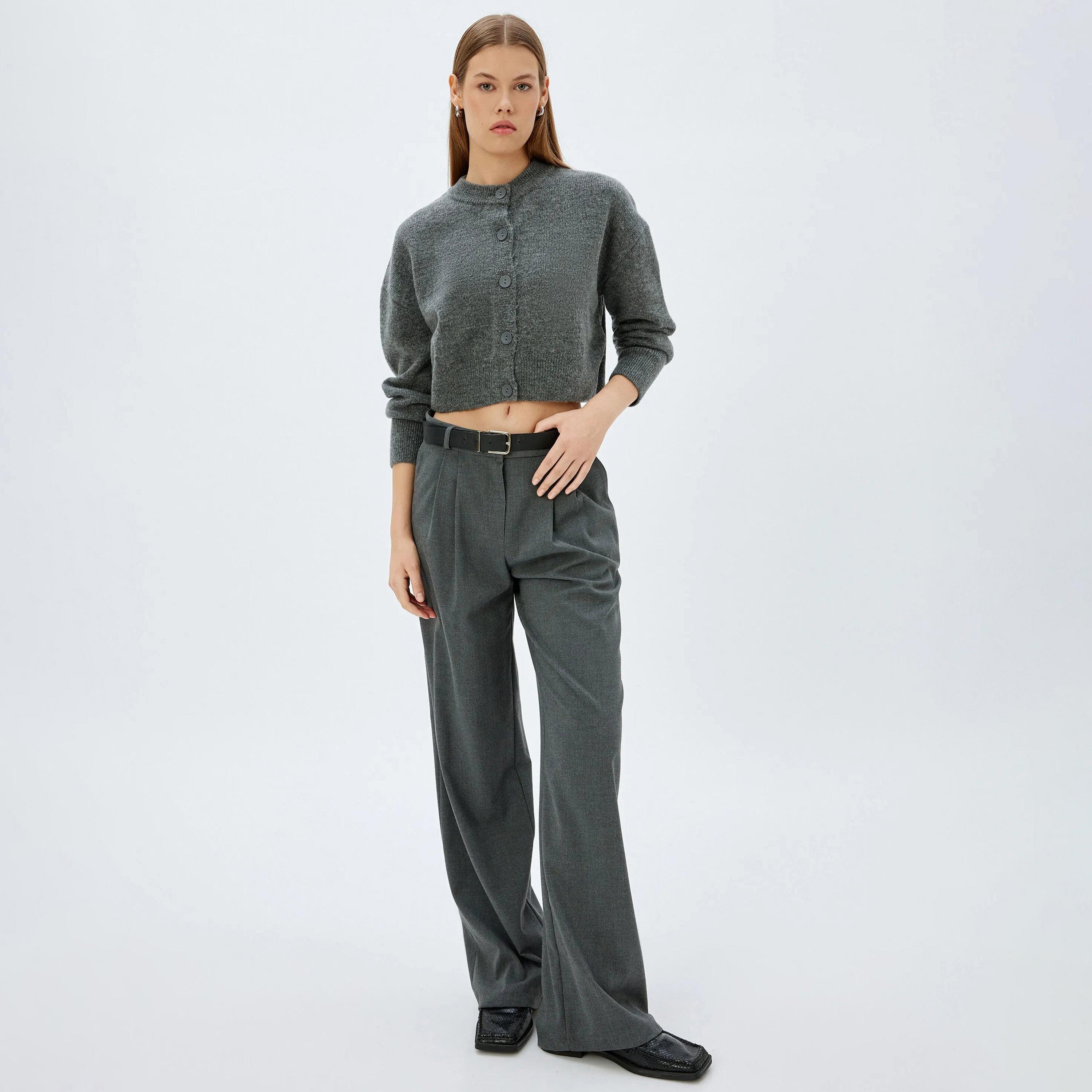 KOTON Grey Knitted Women's Cardigan-women-winterwear-cardigansandjumpers-cardigans-image-2