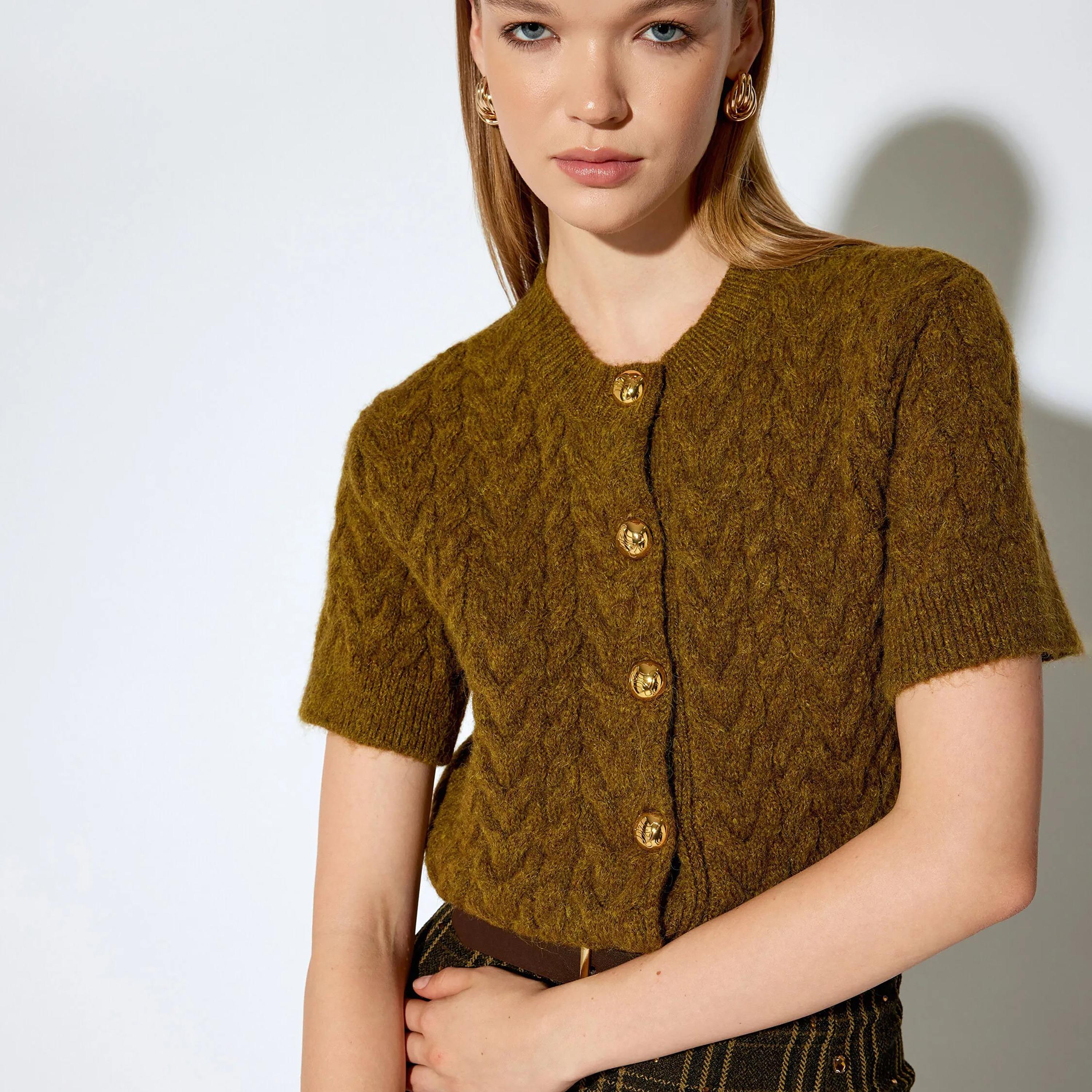KOTON Green Cable Knitted Women's Cardigan-women-winterwear-cardigansandjumpers-cardigans-image-4