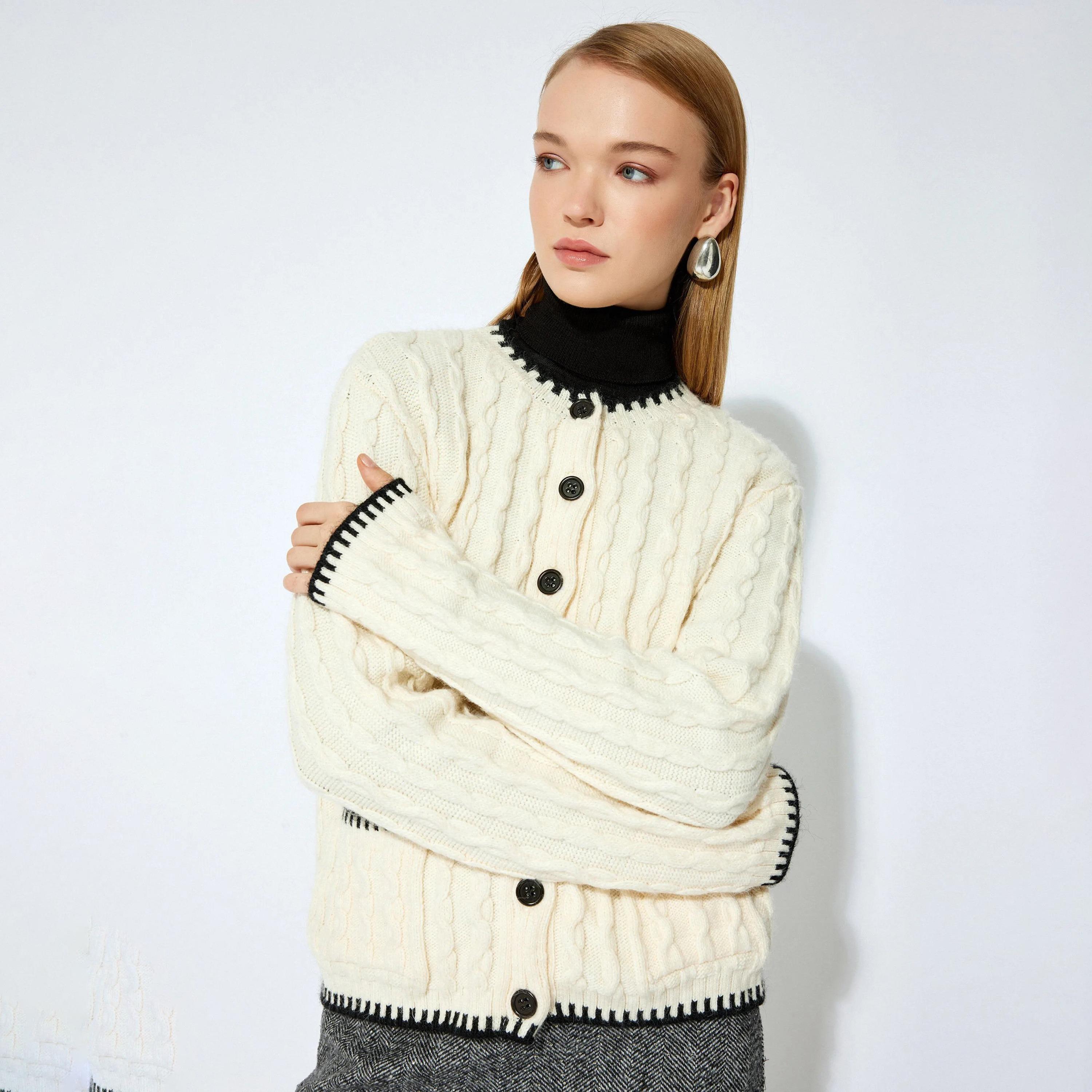 KOTON Cream Cable Knitted High Neck Women's Cardigan-women-winterwear-cardigansandjumpers-cardigans-image-1
