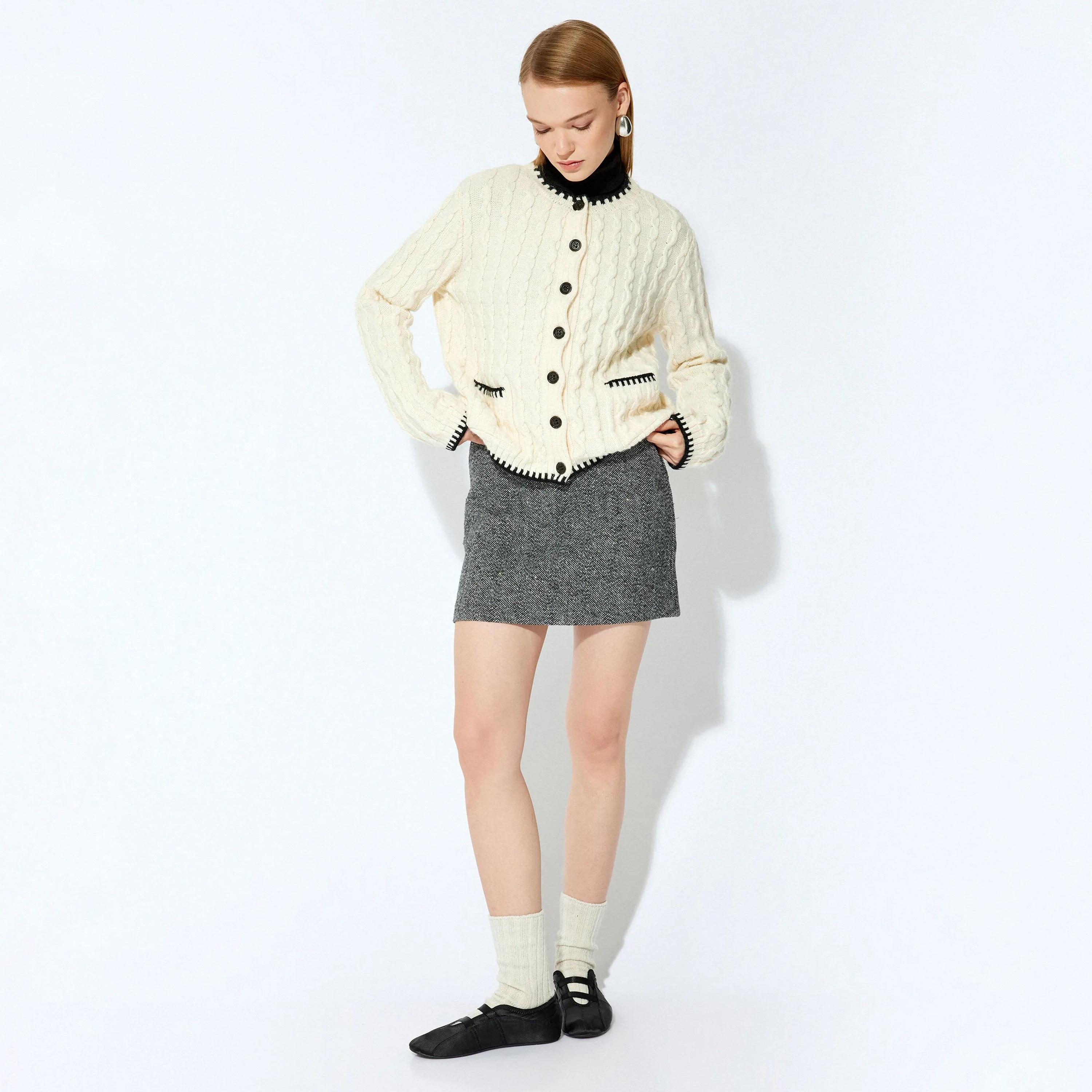 KOTON Cream Cable Knitted High Neck Women's Cardigan-women-winterwear-cardigansandjumpers-cardigans-image-2
