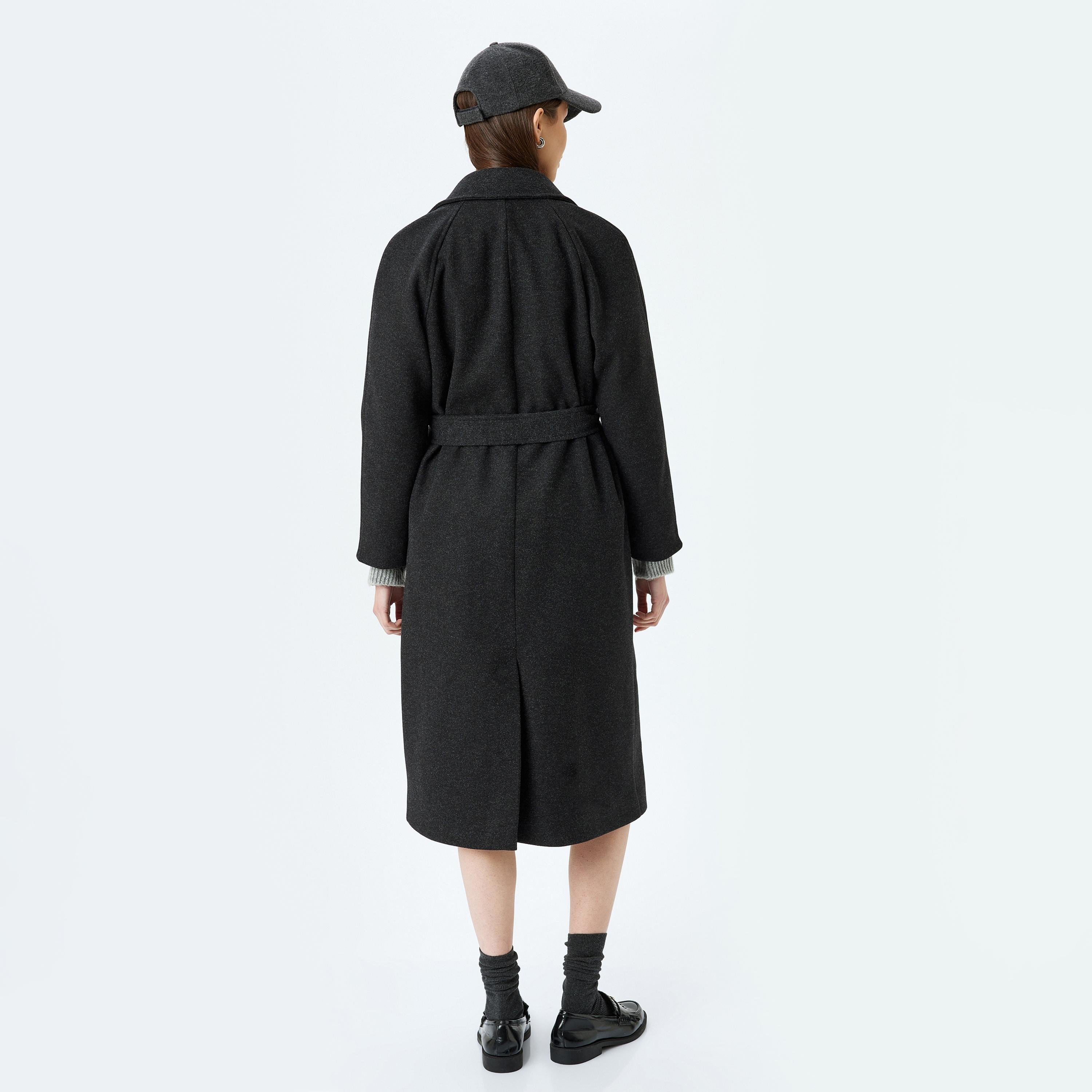 KOTON Charcoal Collared Women's Overcoat-women-winterwear-coatsandjackets-coats-image-3