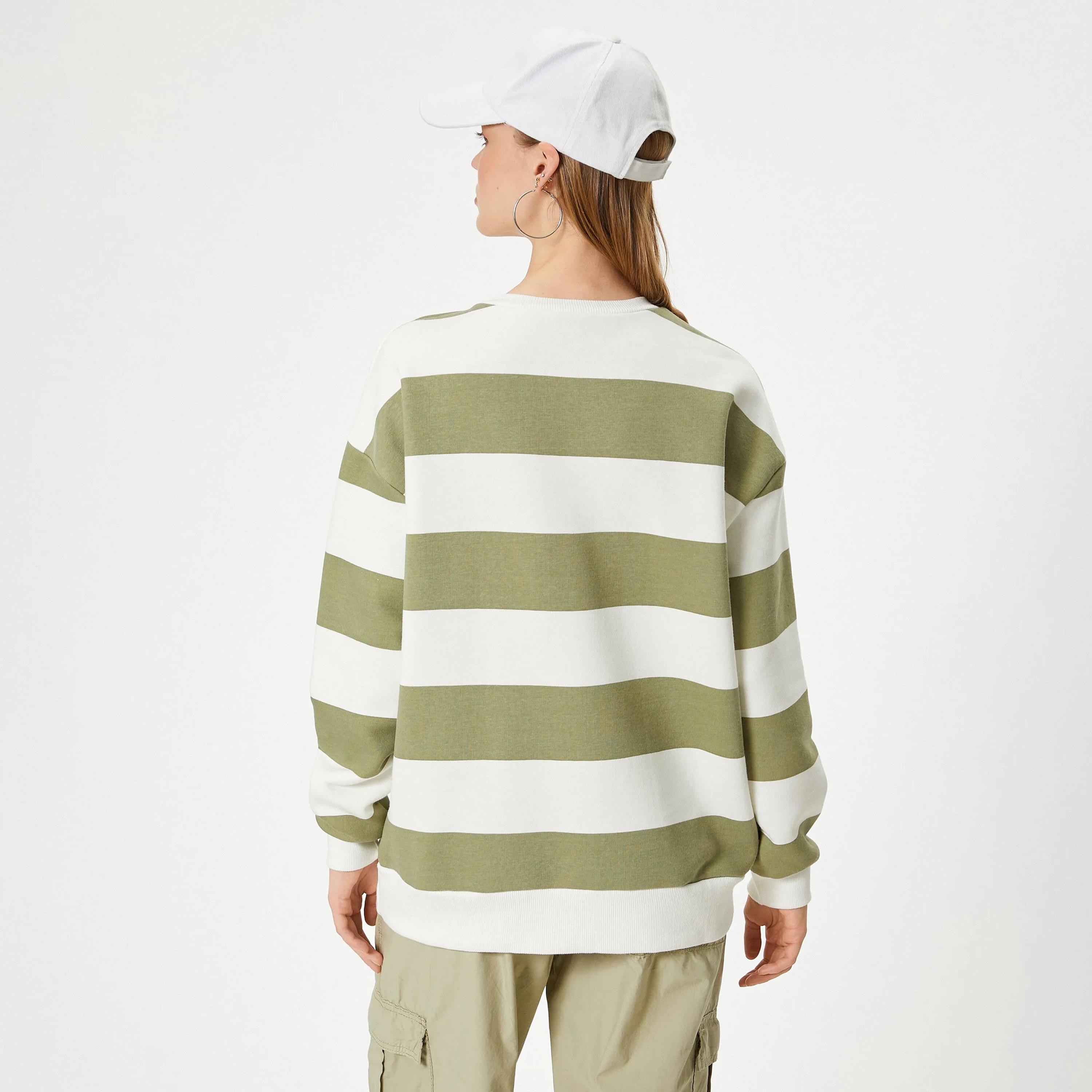 KOTON Green Striped Dropped Sleeves Women's Sweatshirt-women-clothing-hoodiesandsweatshirts-sweatshirts-image-3