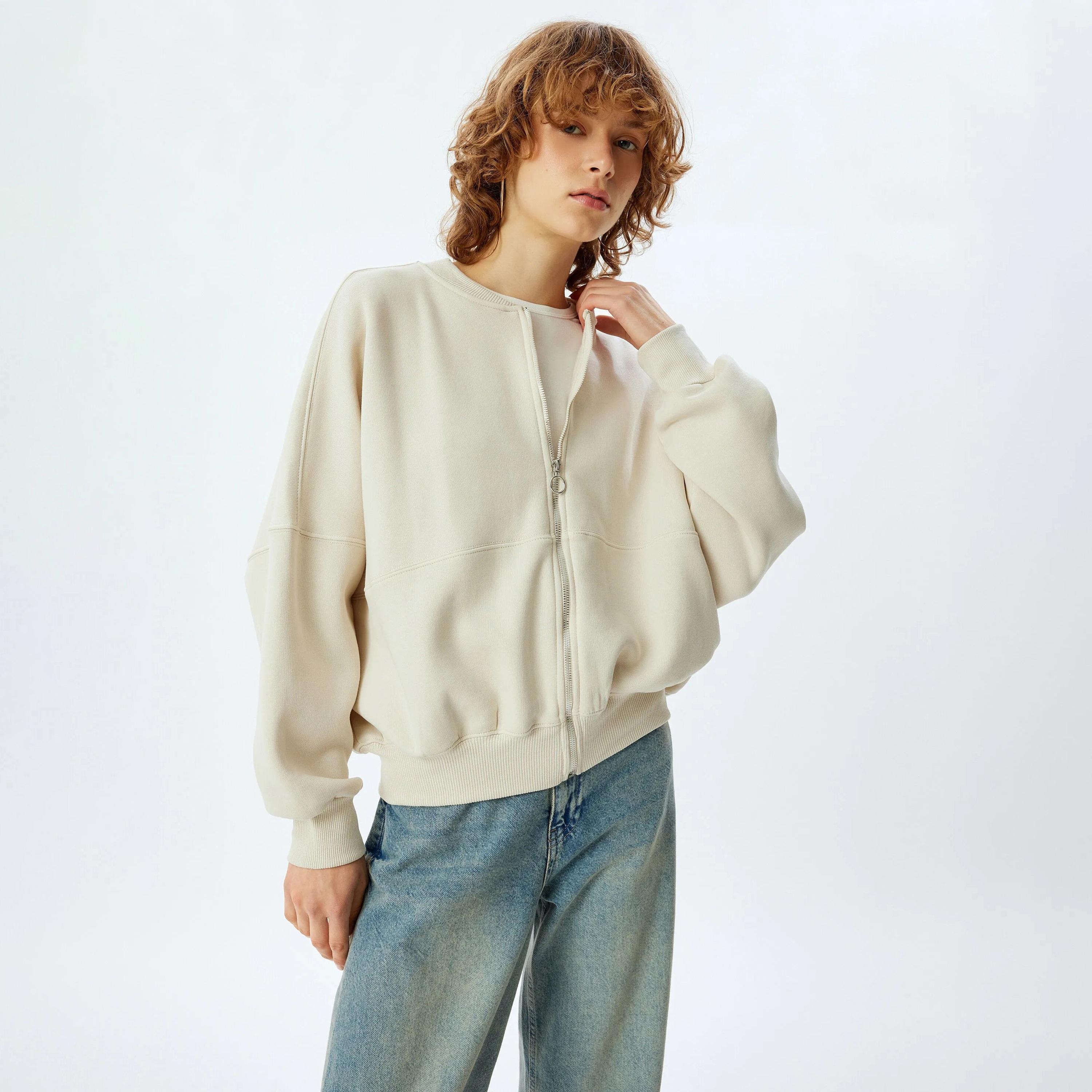 KOTON Cream Dropped Sleeves Women's Sweatshirt-women-clothing-hoodiesandsweatshirts-sweatshirts-image-1