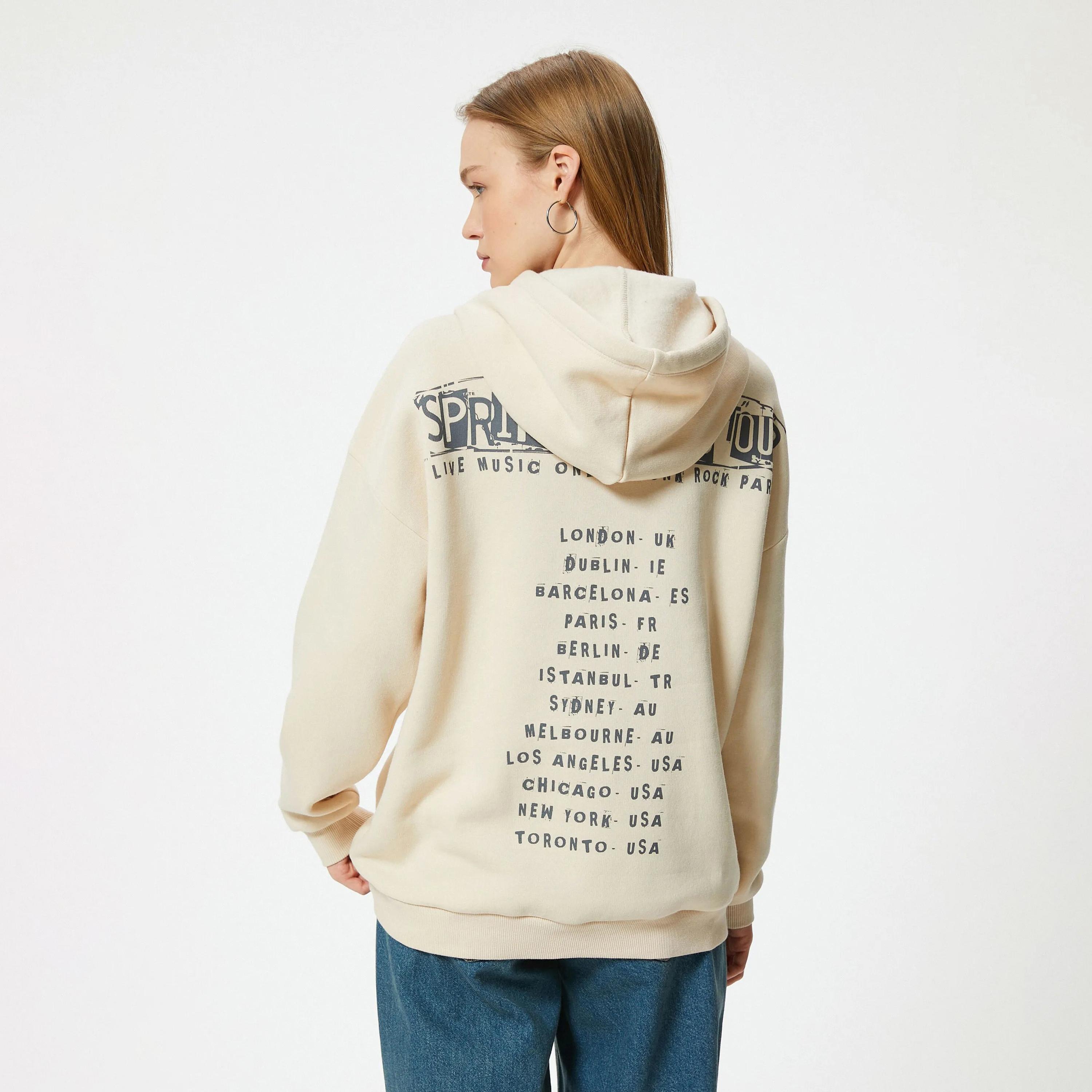 KOTON Beige Graphic Hooded Neck Dropped Sleeves Women's Sweatshirt-women-clothing-hoodiesandsweatshirts-sweatshirts-image-3