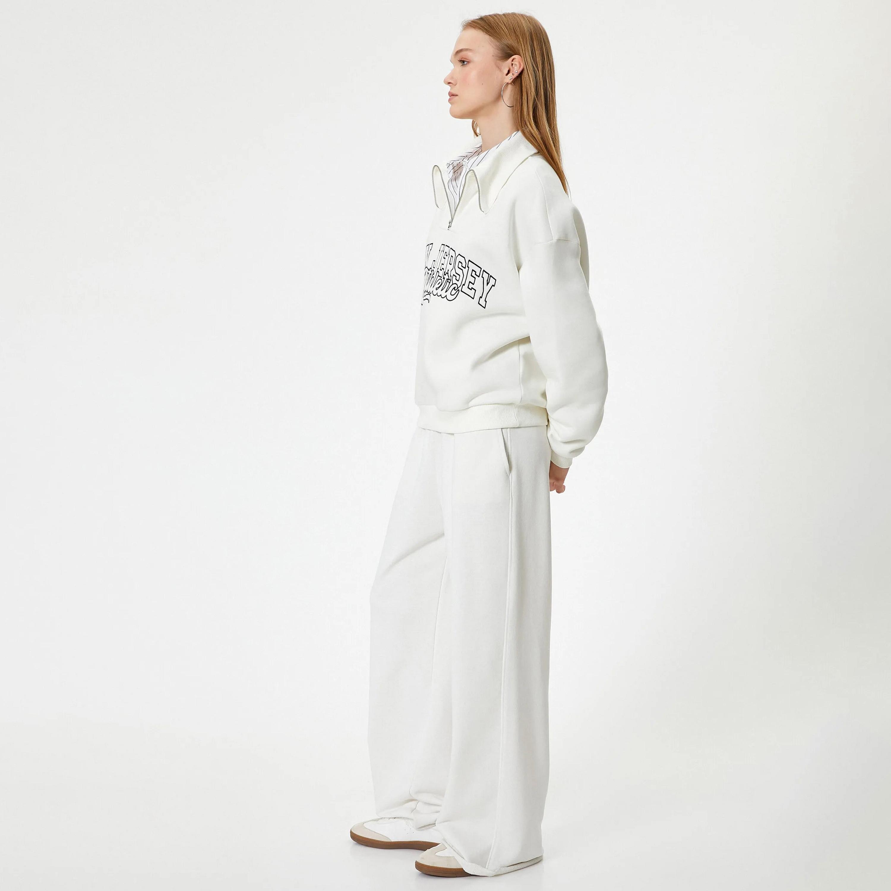 KOTON White Embroidered-Text Collared Dropped Sleeves Women's Sweatshirt-women-clothing-hoodiesandsweatshirts-sweatshirts-image-2