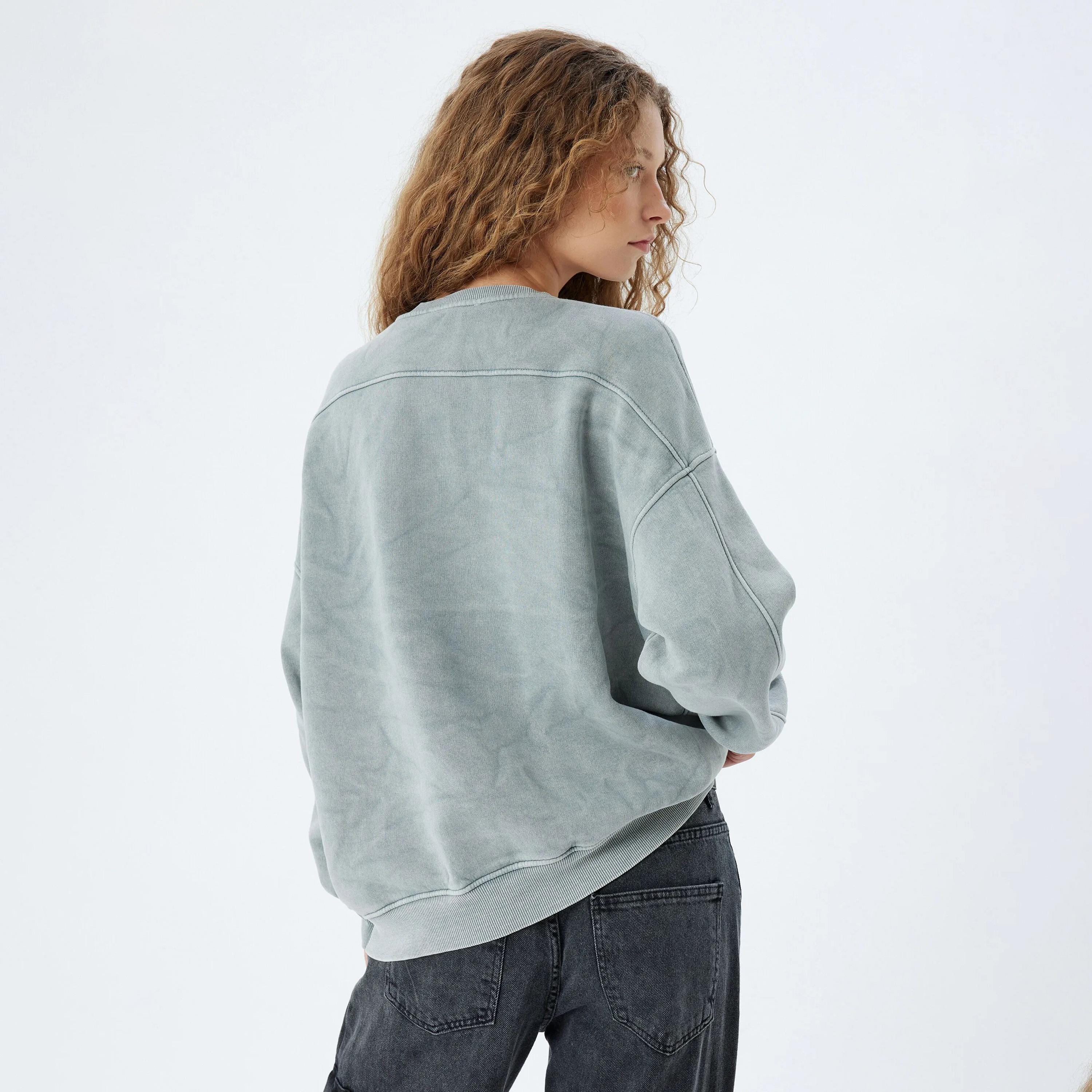 KOTON Grey Rhinestone Dropped Sleeves Women's Sweatshirt-women-clothing-hoodiesandsweatshirts-sweatshirts-image-3
