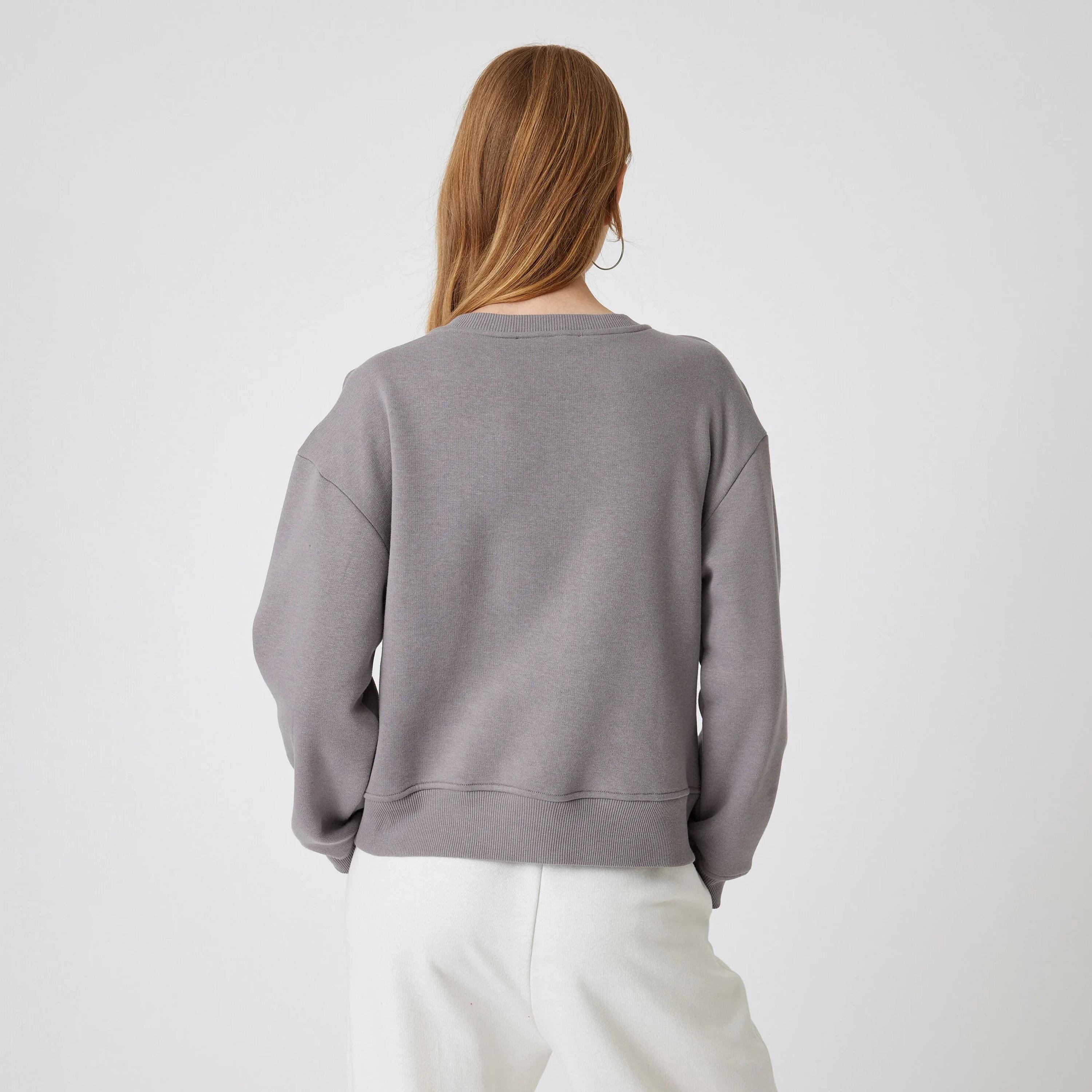 KOTON Grey Asymmetric Neck Dropped Sleeves Women's Sweatshirt-women-clothing-hoodiesandsweatshirts-sweatshirts-image-3