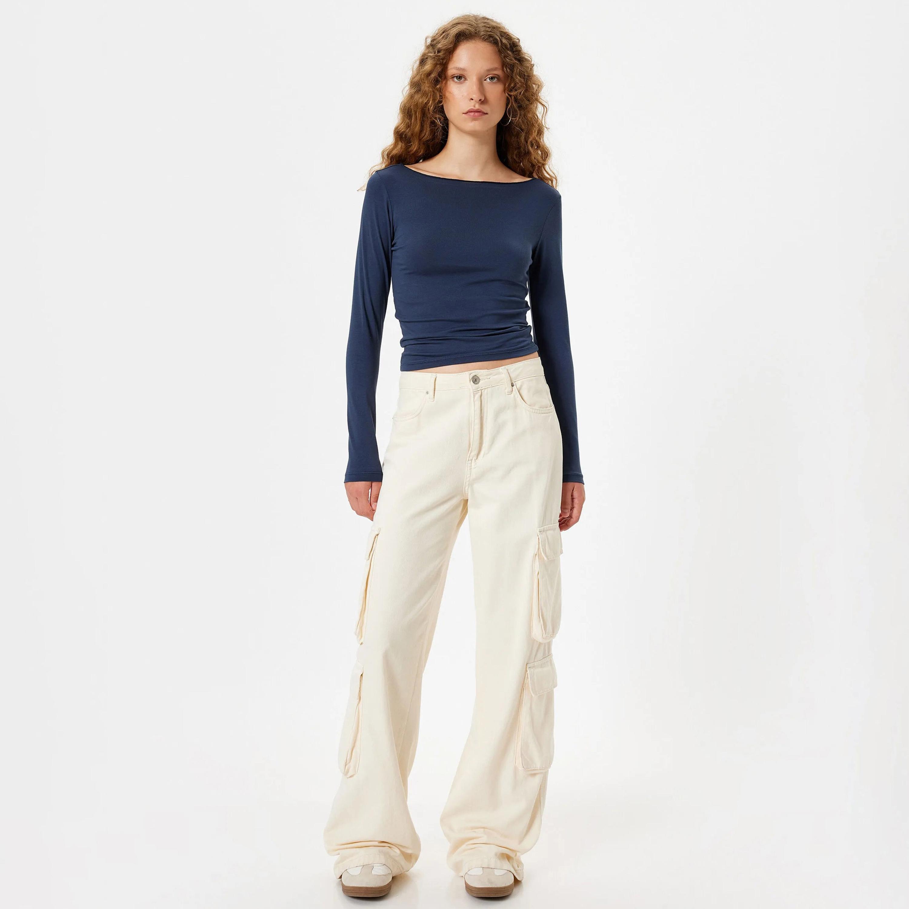 KOTON Blue Boat Neck Women's Top-women-clothing-shirtsandblouses-blouses-image-2