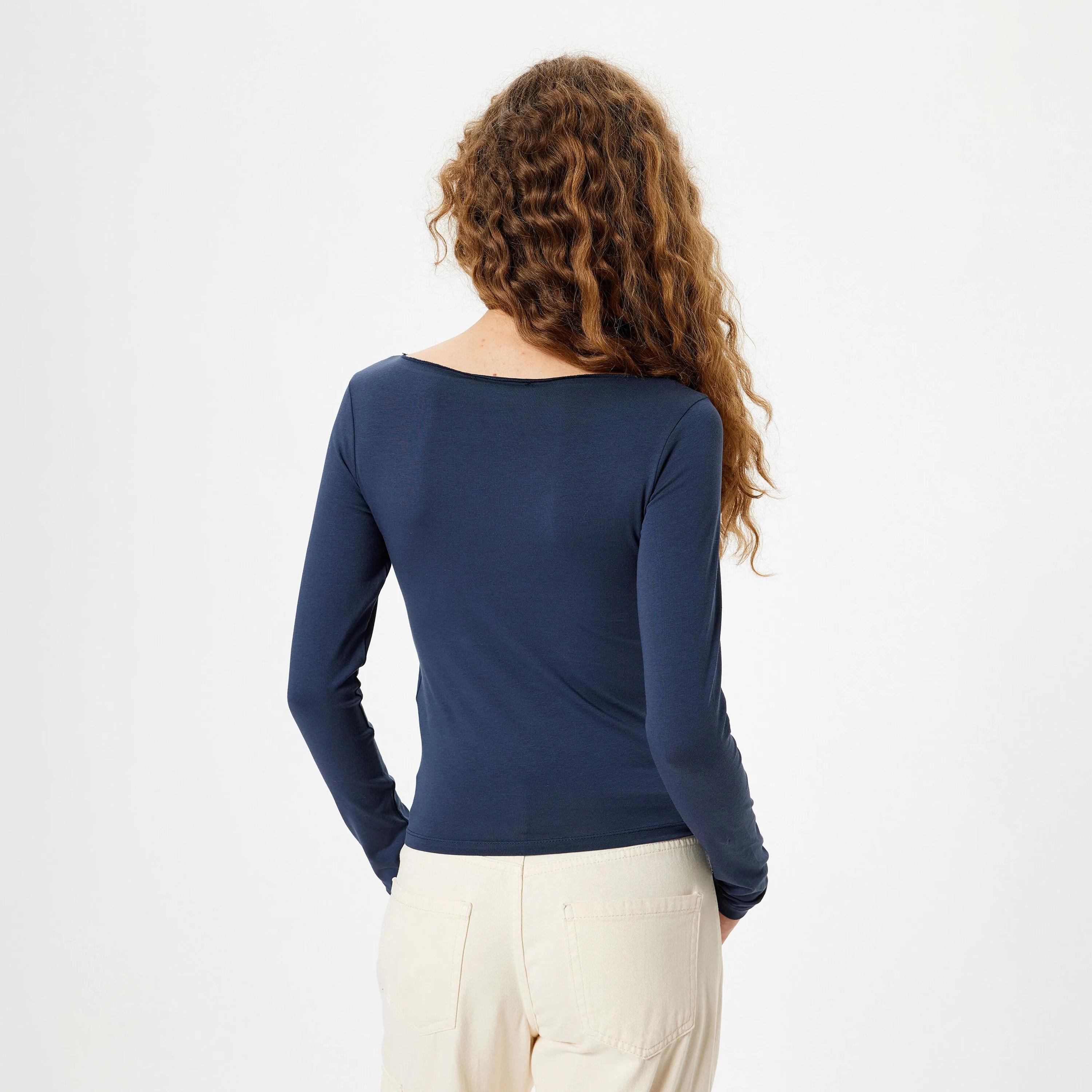 KOTON Blue Boat Neck Women's Top-women-clothing-shirtsandblouses-blouses-image-3