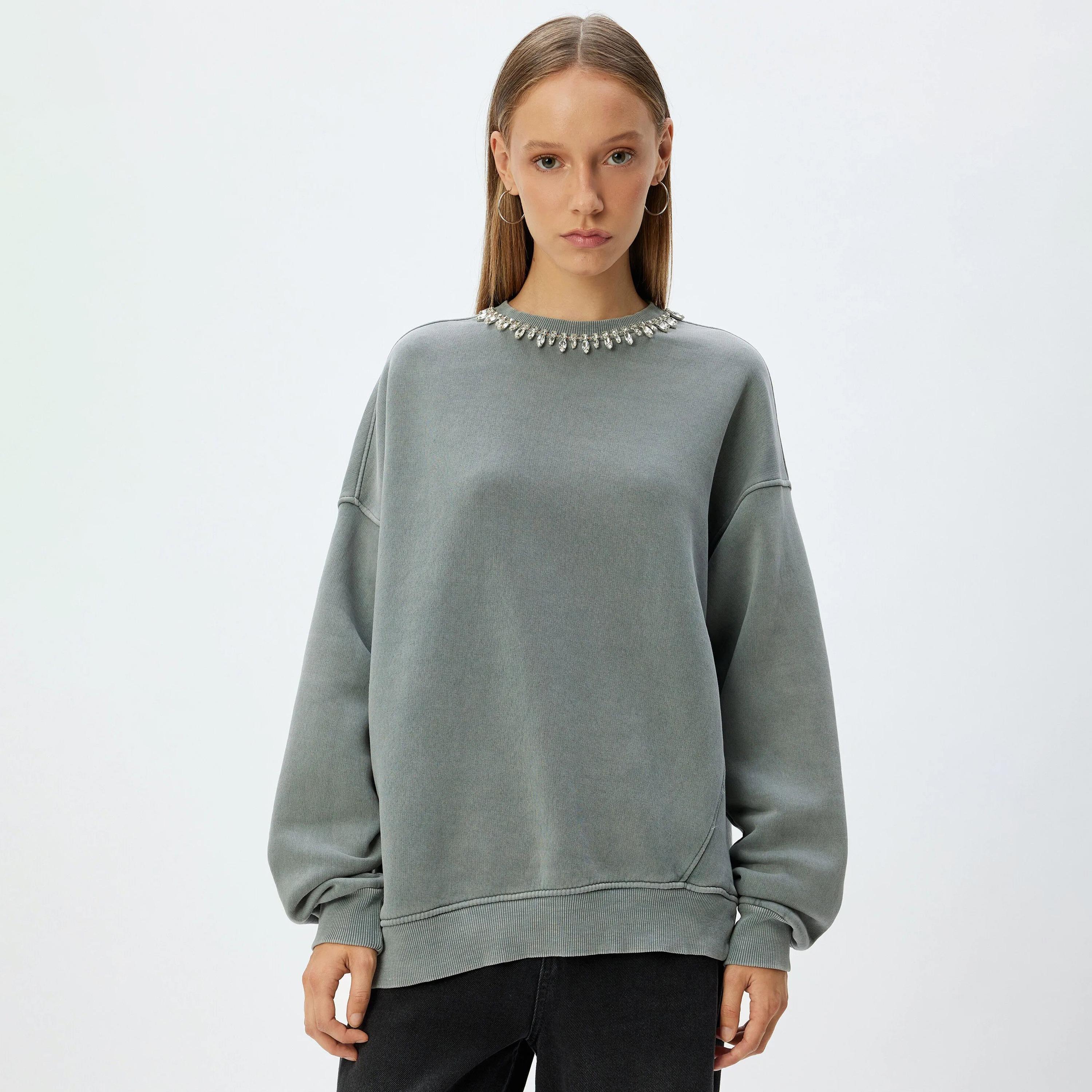 KOTON Grey Dropped Sleeves Women's Sweatshirt-women-clothing-hoodiesandsweatshirts-sweatshirts-image-1