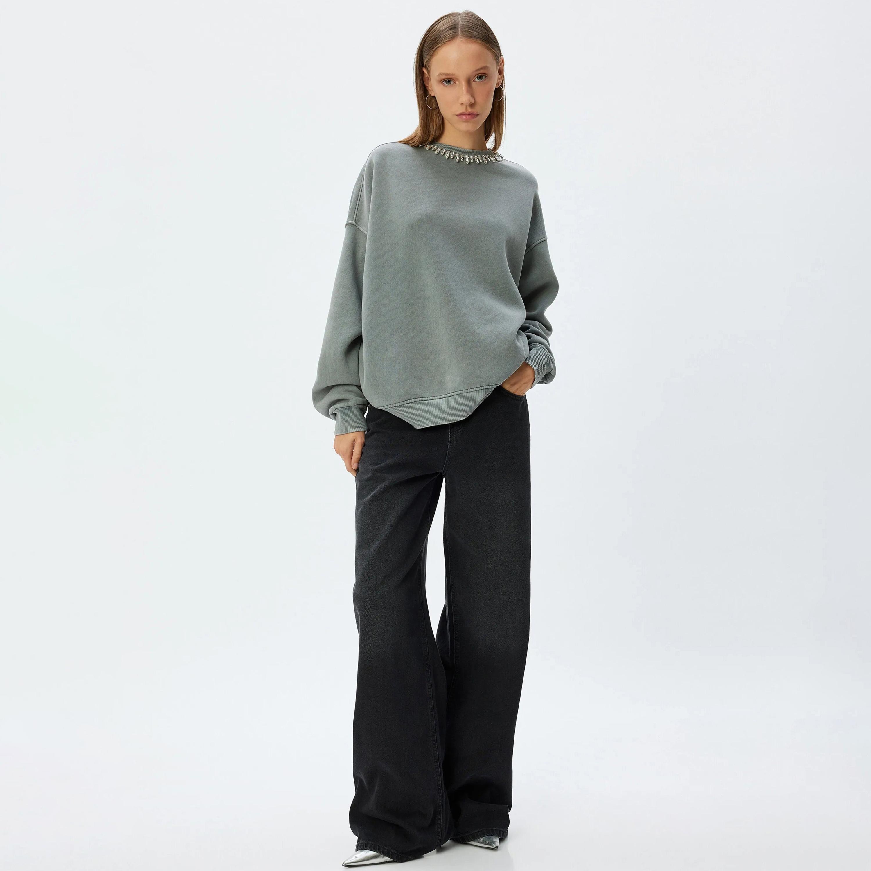 KOTON Grey Dropped Sleeves Women's Sweatshirt-women-clothing-hoodiesandsweatshirts-sweatshirts-image-2