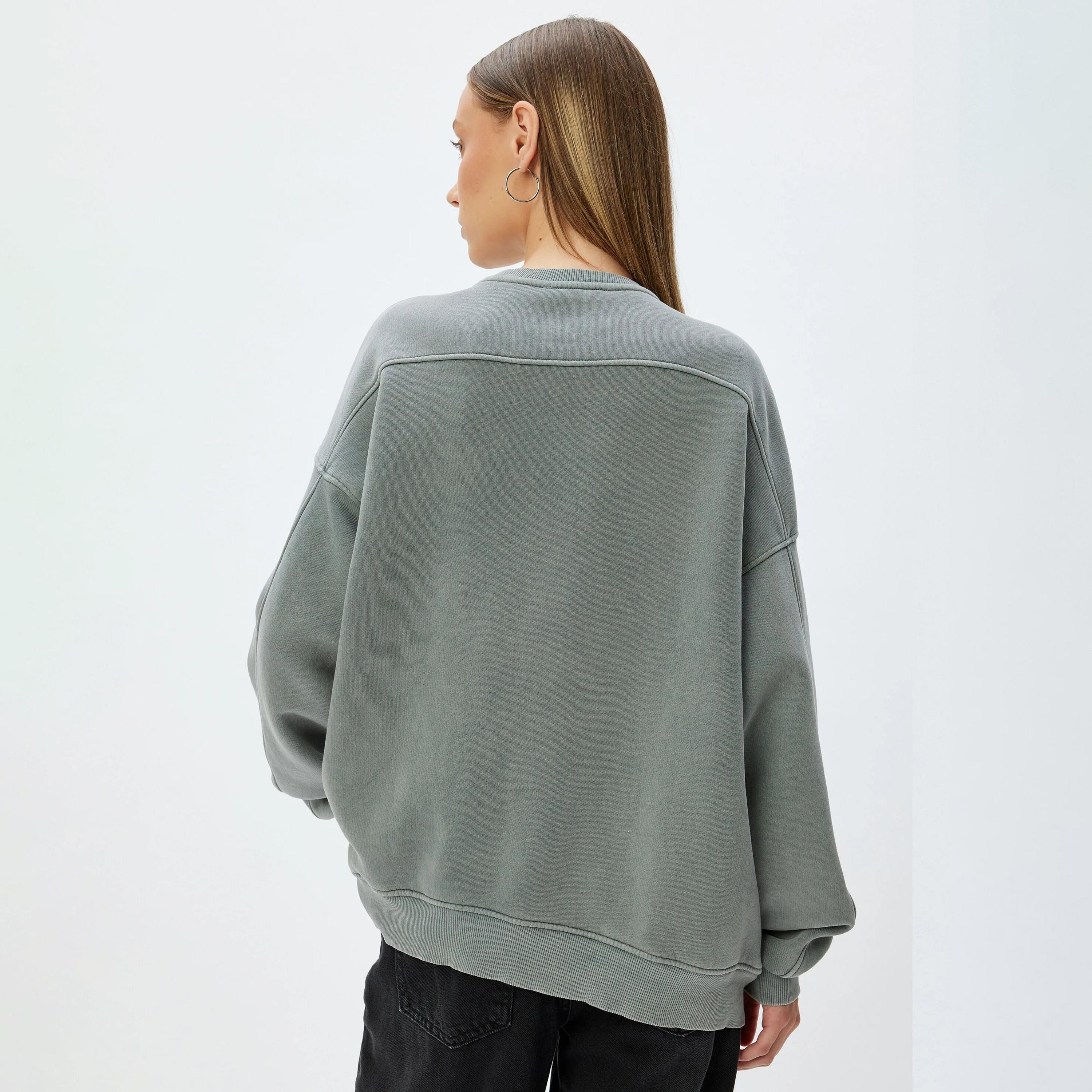 KOTON Grey Dropped Sleeves Women's Sweatshirt-women-clothing-hoodiesandsweatshirts-sweatshirts-image-3