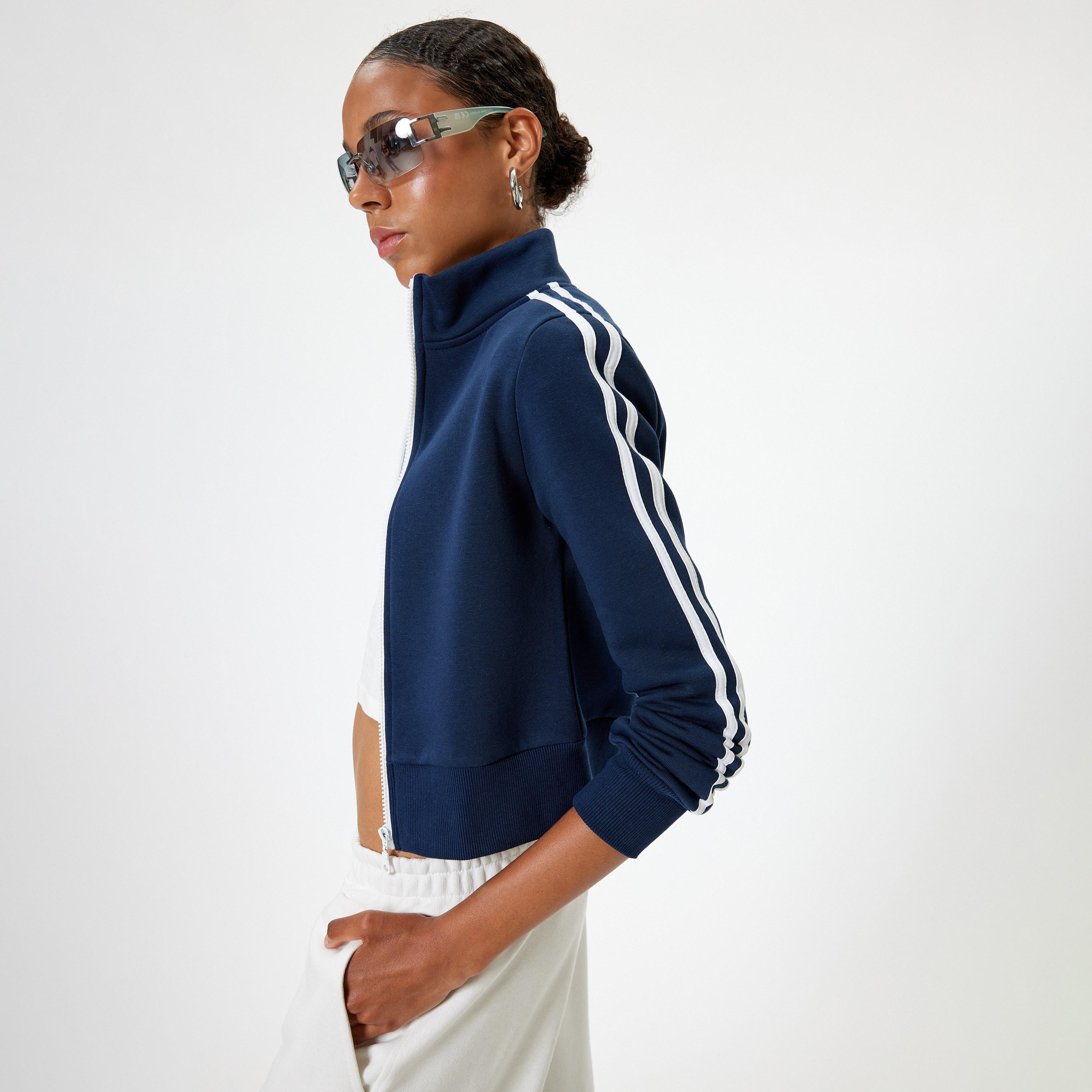 سويت شيرت نسائي أزرق بياقة عالية وسحاب أمامي من كوتون-women-winterwear-hoodiesandsweatshirts-sweatshirts-image-5