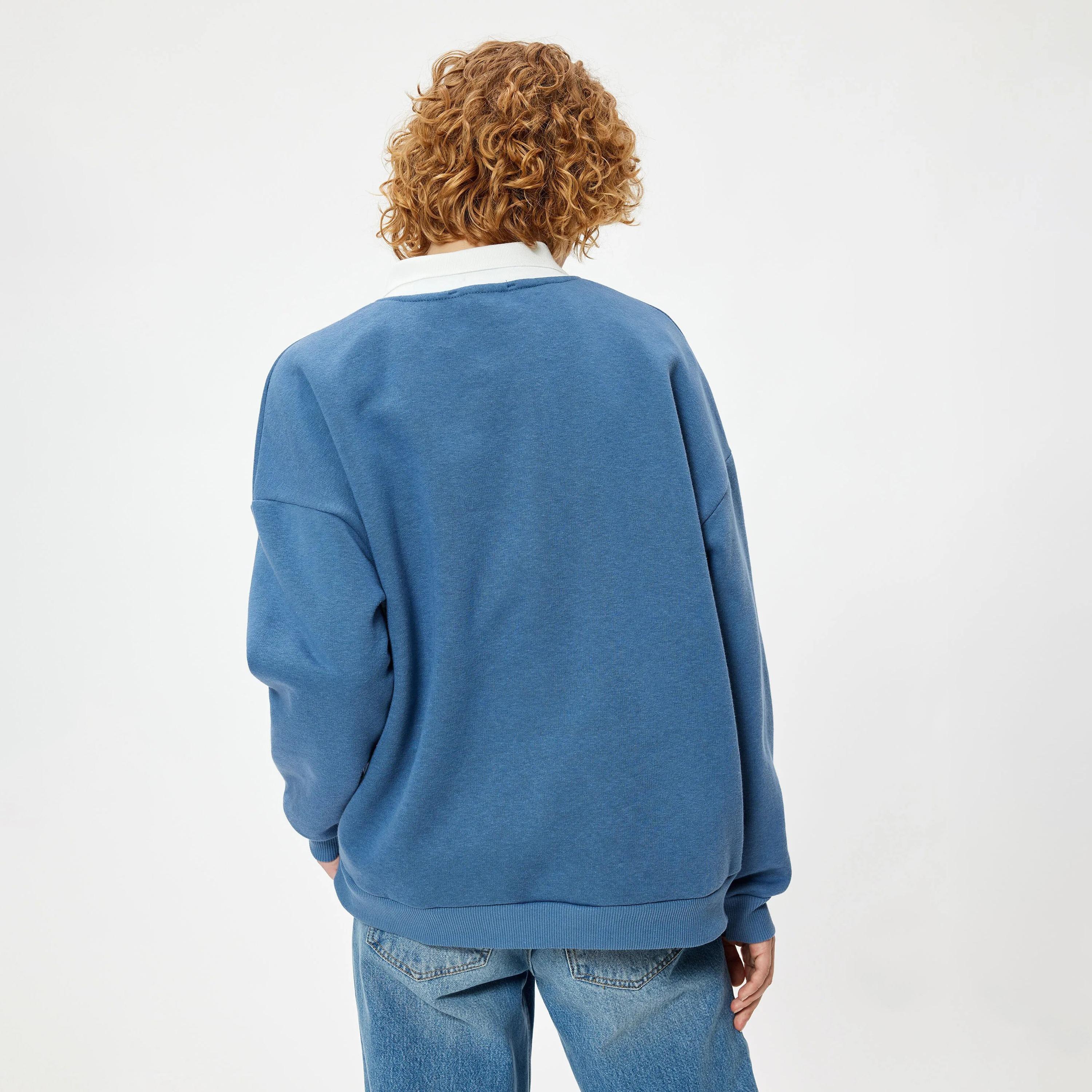 سويت شيرت نسائي بأكمام منسدلة وياقة مطبوعة بنص أزرق من كوتون-women-clothing-hoodiesandsweatshirts-sweatshirts-image-3