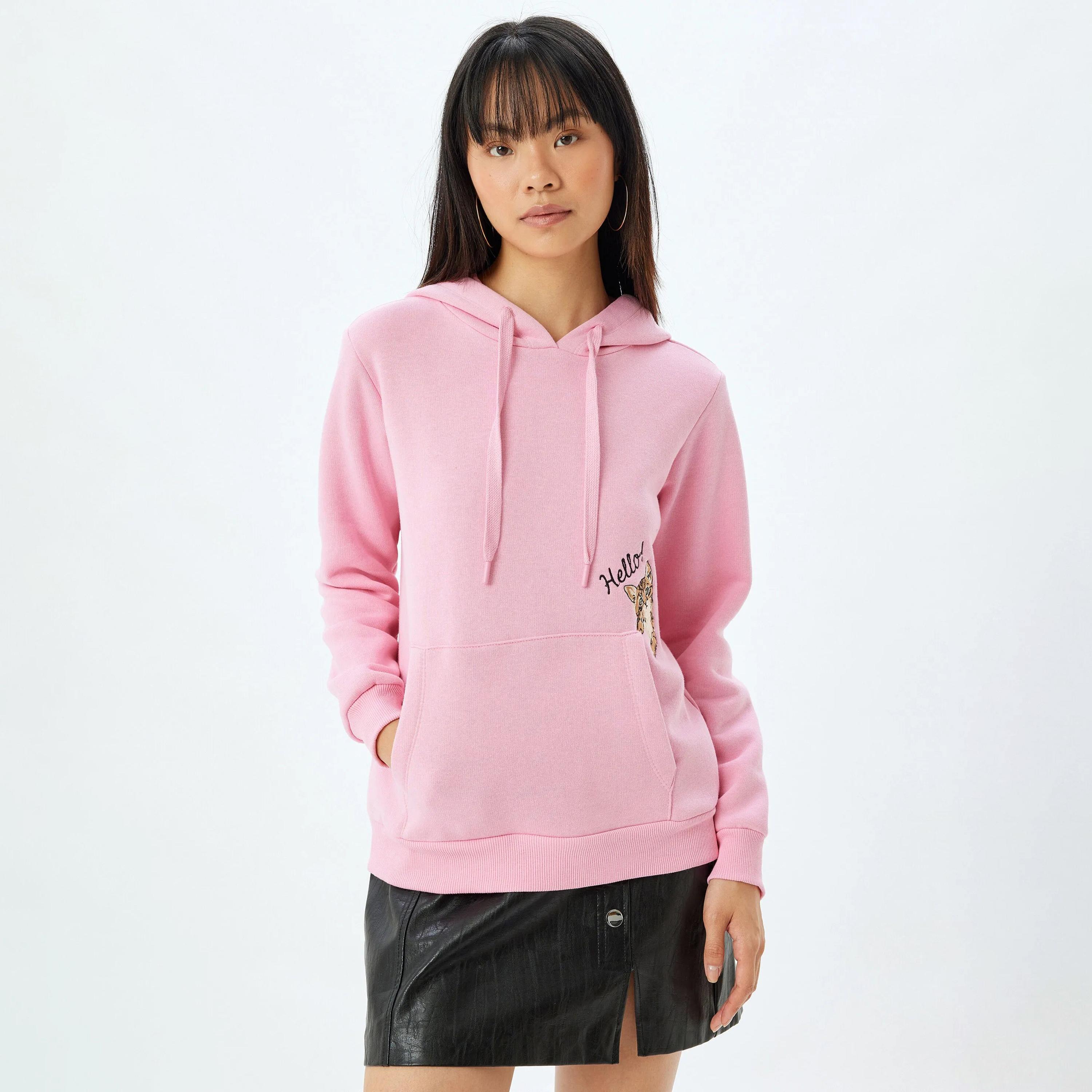 KOTON Pink Hooded Neck Women's Sweatshirt-women-clothing-hoodiesandsweatshirts-sweatshirts-image-1
