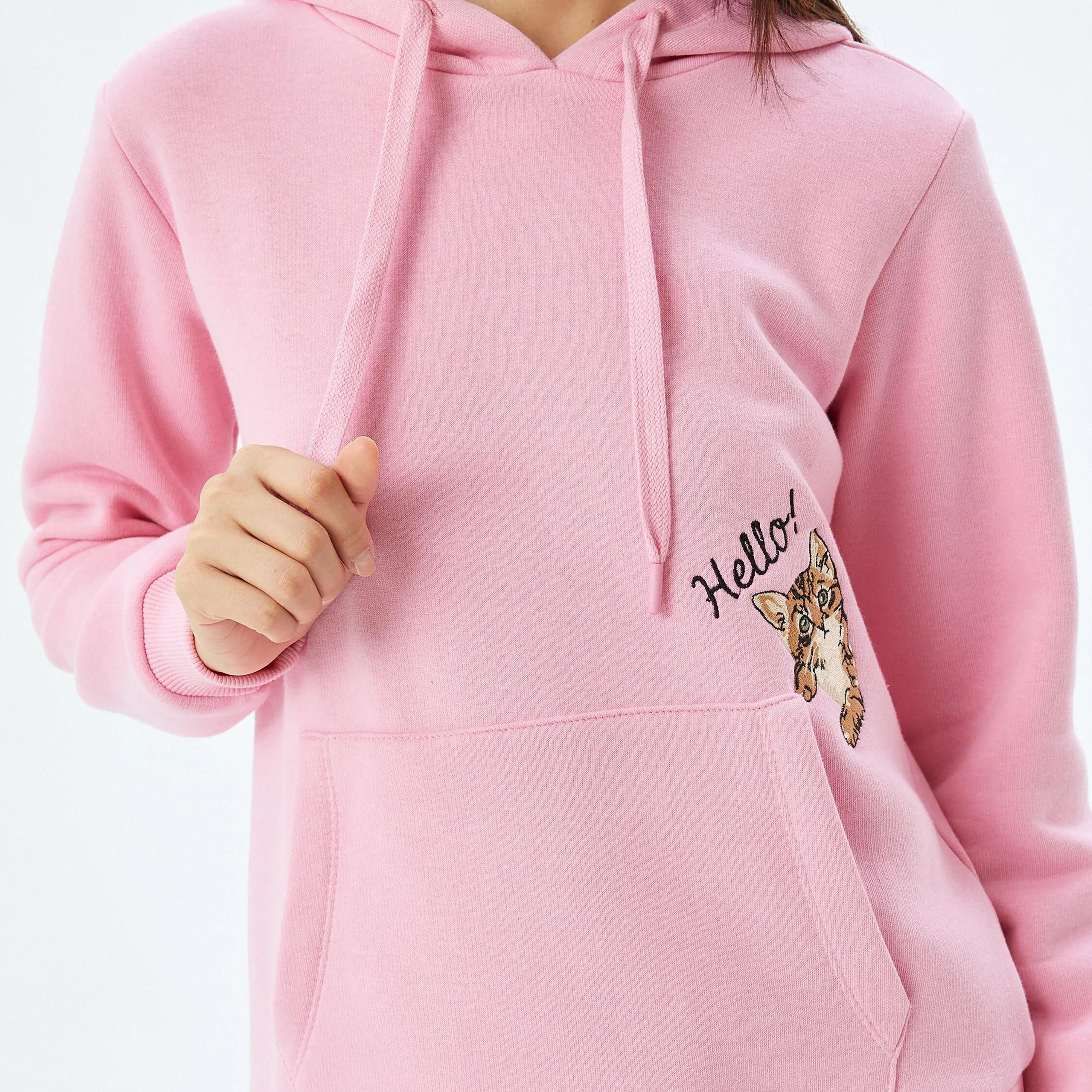 KOTON Pink Hooded Neck Women's Sweatshirt-women-clothing-hoodiesandsweatshirts-sweatshirts-image-4