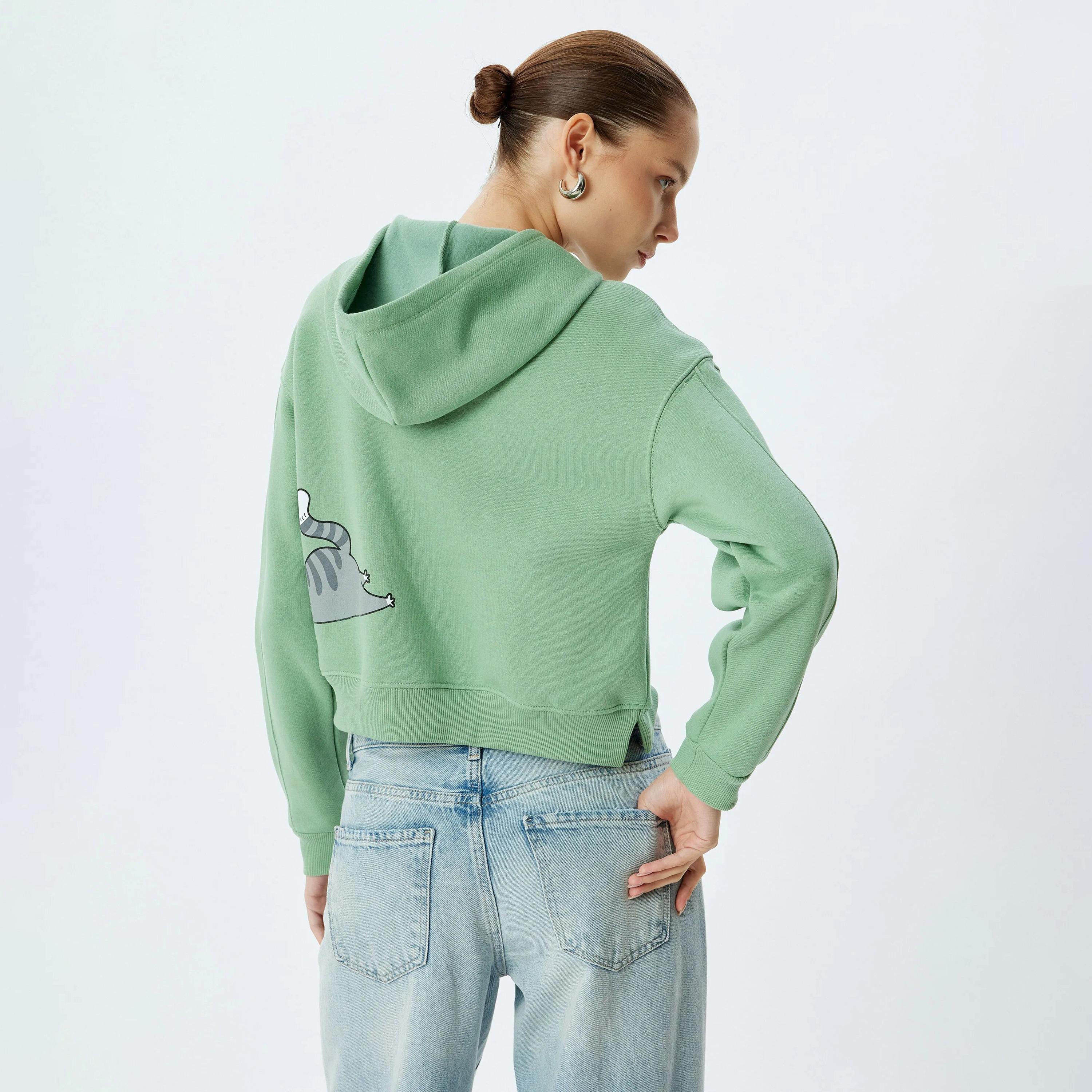 KOTON Green Graphic Hooded Neck Dropped Sleeves Women's Sweatshirt-women-clothing-hoodiesandsweatshirts-sweatshirts-image-3