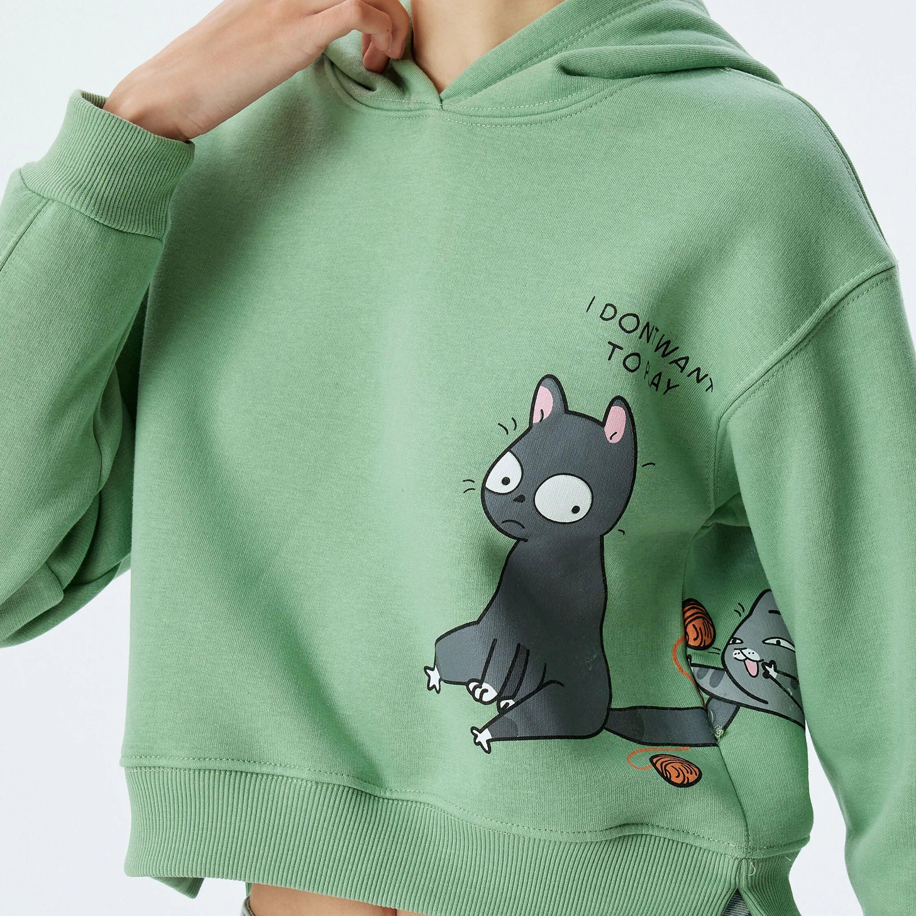 KOTON Green Graphic Hooded Neck Dropped Sleeves Women's Sweatshirt-women-clothing-hoodiesandsweatshirts-sweatshirts-image-4