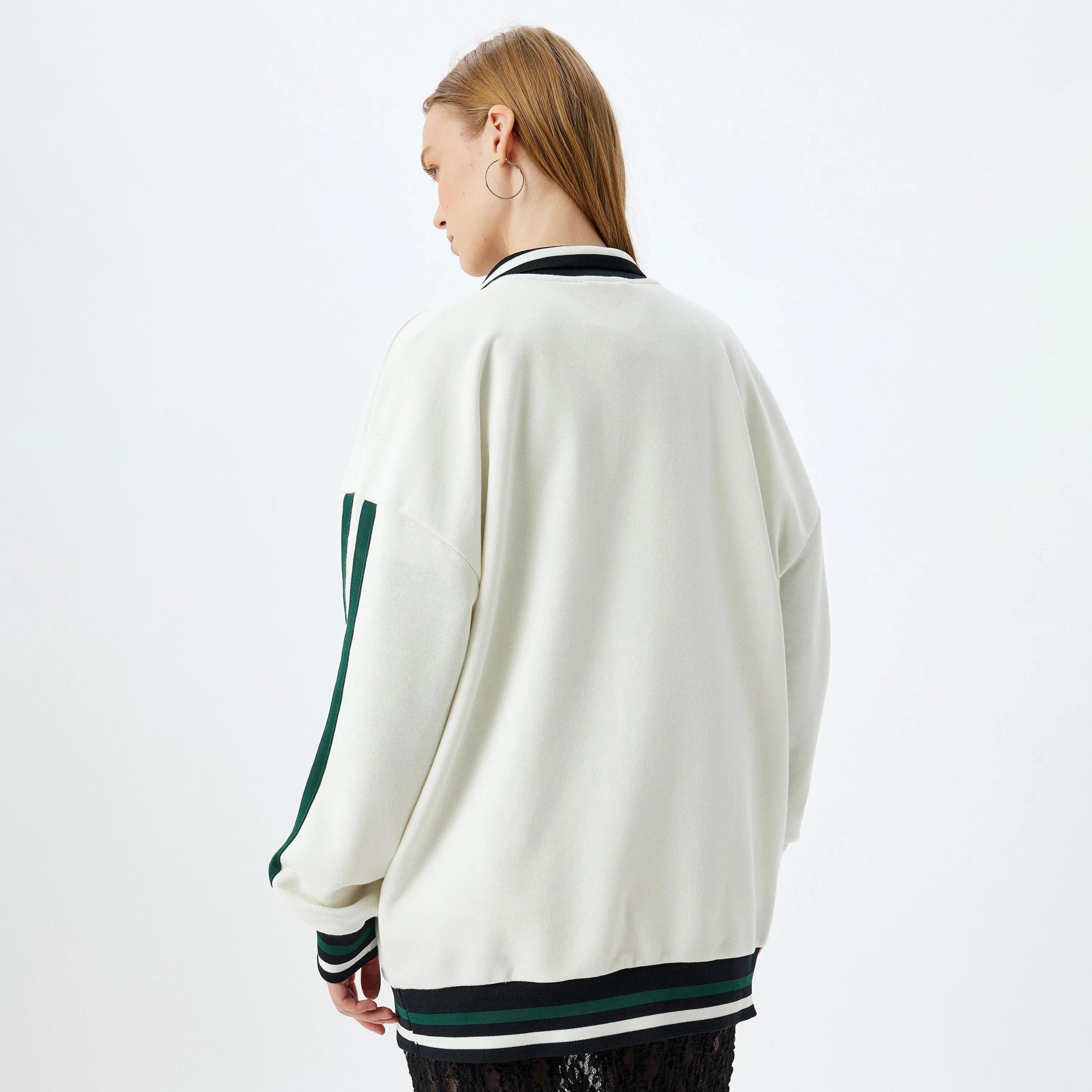 KOTON White Embroidered-Text Collared Dropped Sleeves Women's Sweatshirt-women-clothing-hoodiesandsweatshirts-sweatshirts-image-3