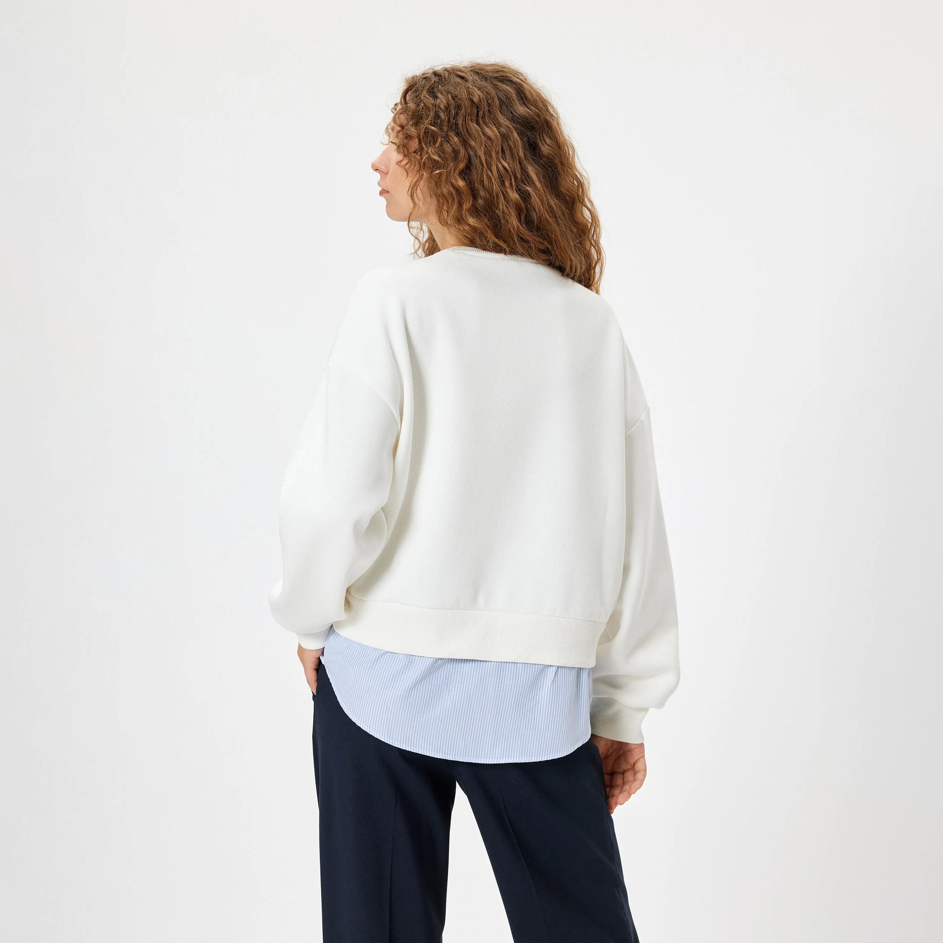 KOTON White Dropped Sleeves Women's Sweatshirt-women-clothing-hoodiesandsweatshirts-sweatshirts-image-3