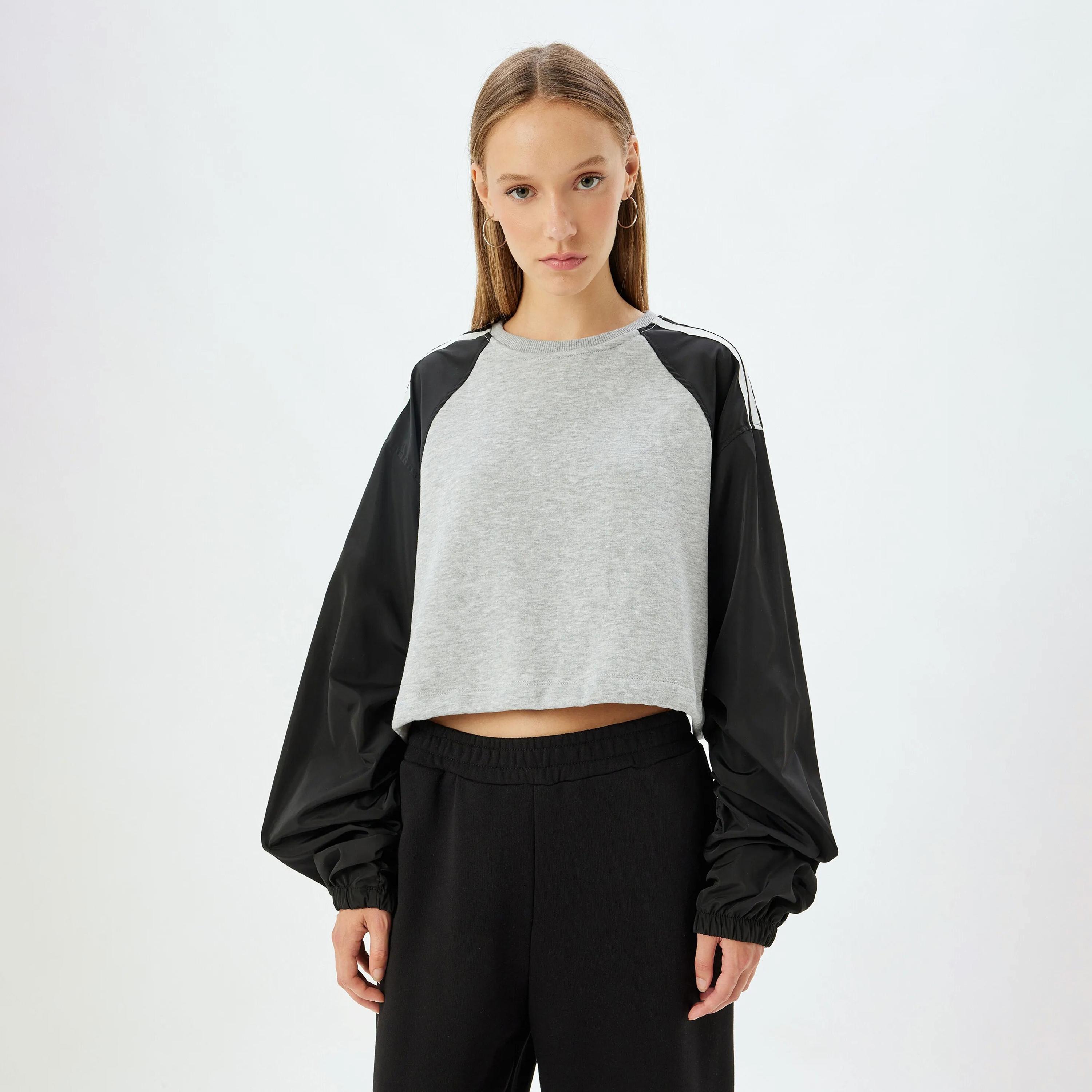 KOTON Grey Color-Block Dropped Balloon Sleeves Women's Sweatshirt-women-clothing-hoodiesandsweatshirts-sweatshirts-image-1