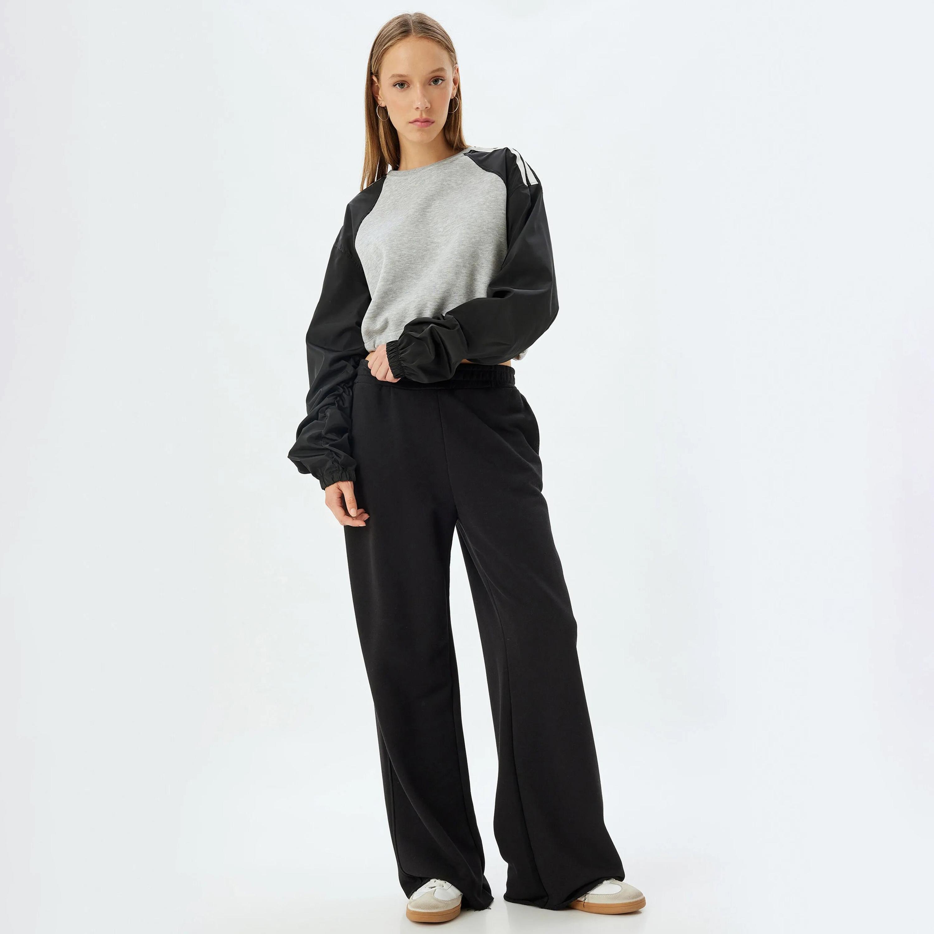 KOTON Grey Color-Block Dropped Balloon Sleeves Women's Sweatshirt-women-clothing-hoodiesandsweatshirts-sweatshirts-image-2