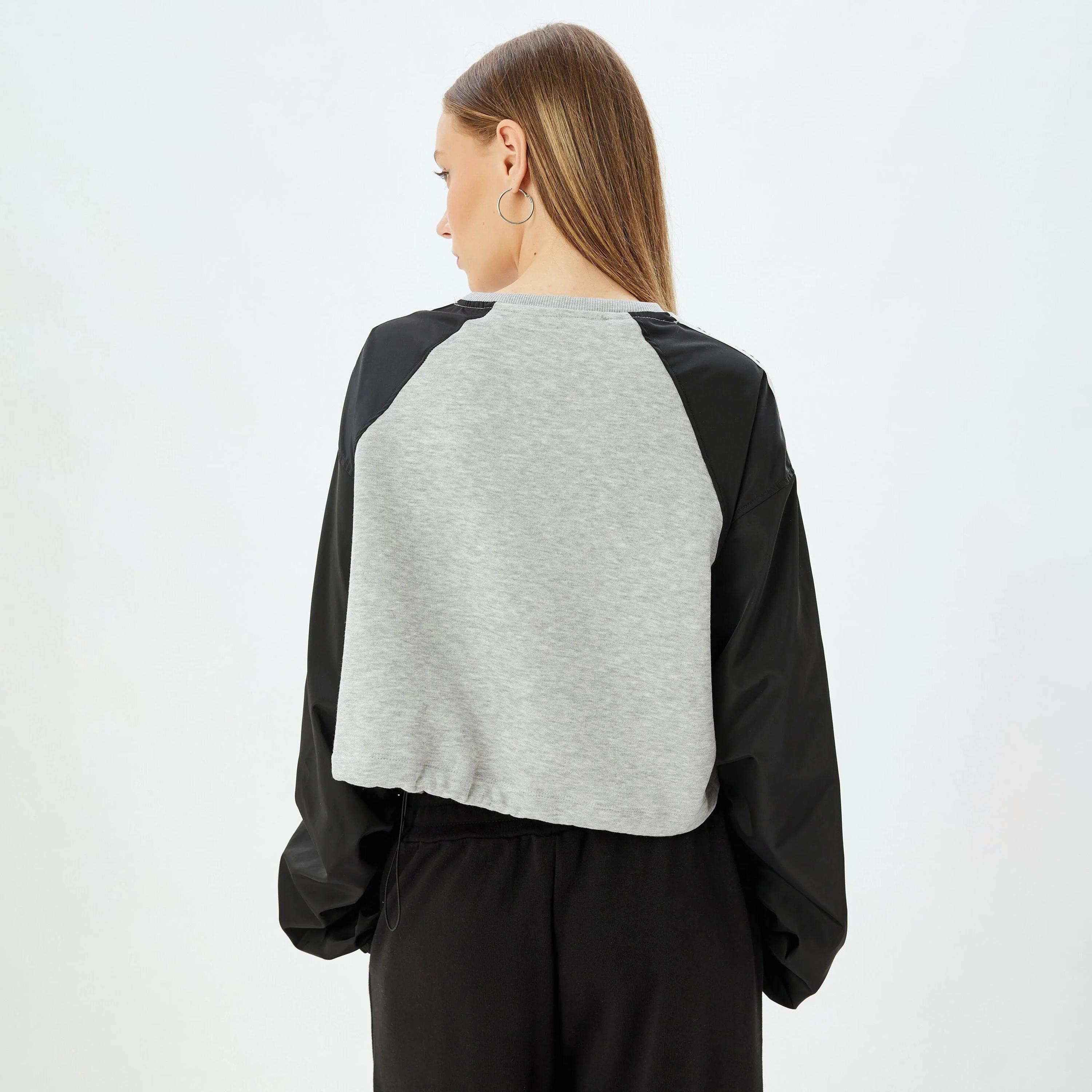 KOTON Grey Color-Block Dropped Balloon Sleeves Women's Sweatshirt-women-clothing-hoodiesandsweatshirts-sweatshirts-image-3